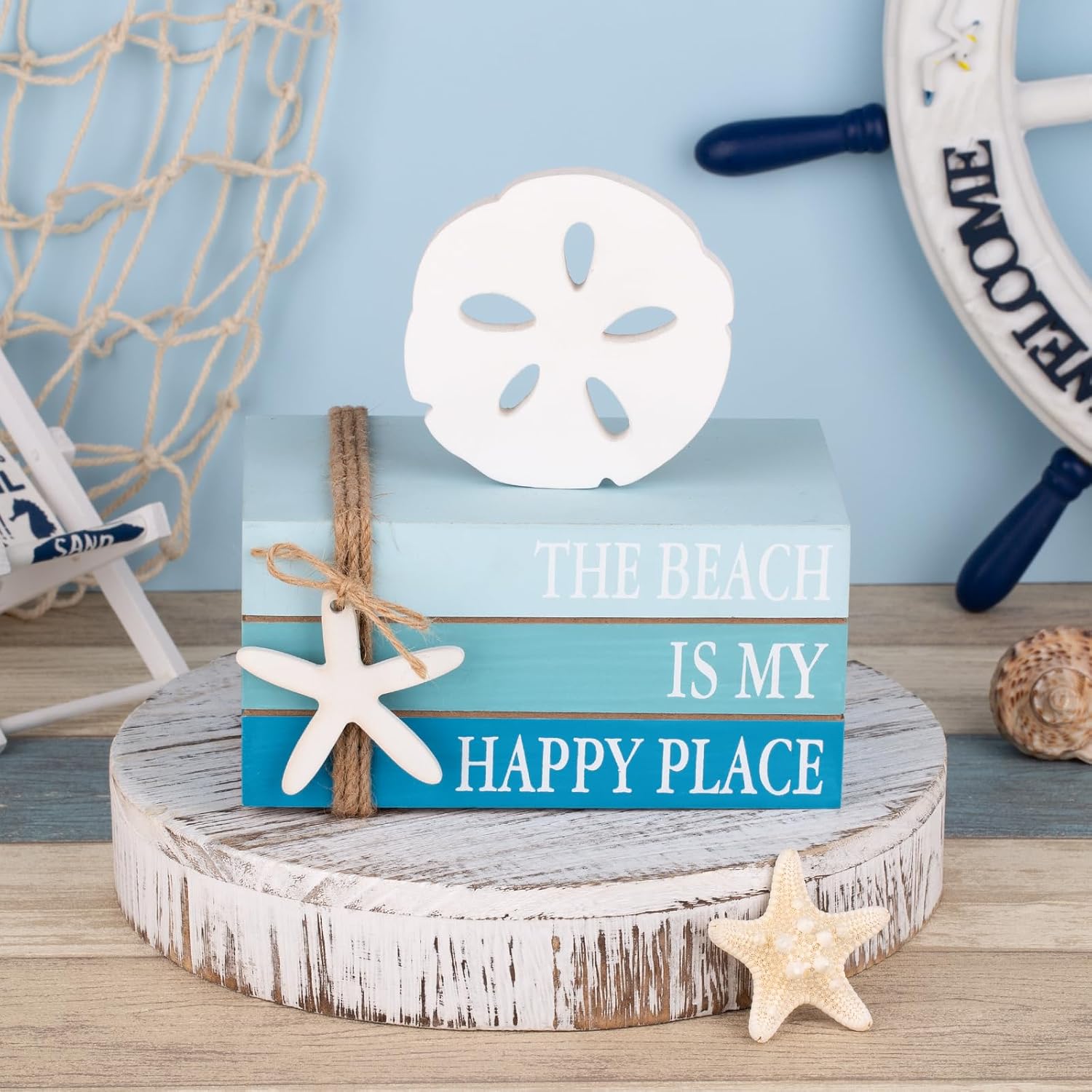 Summer Tiered Tray & Wooden Ocean Book / Blue