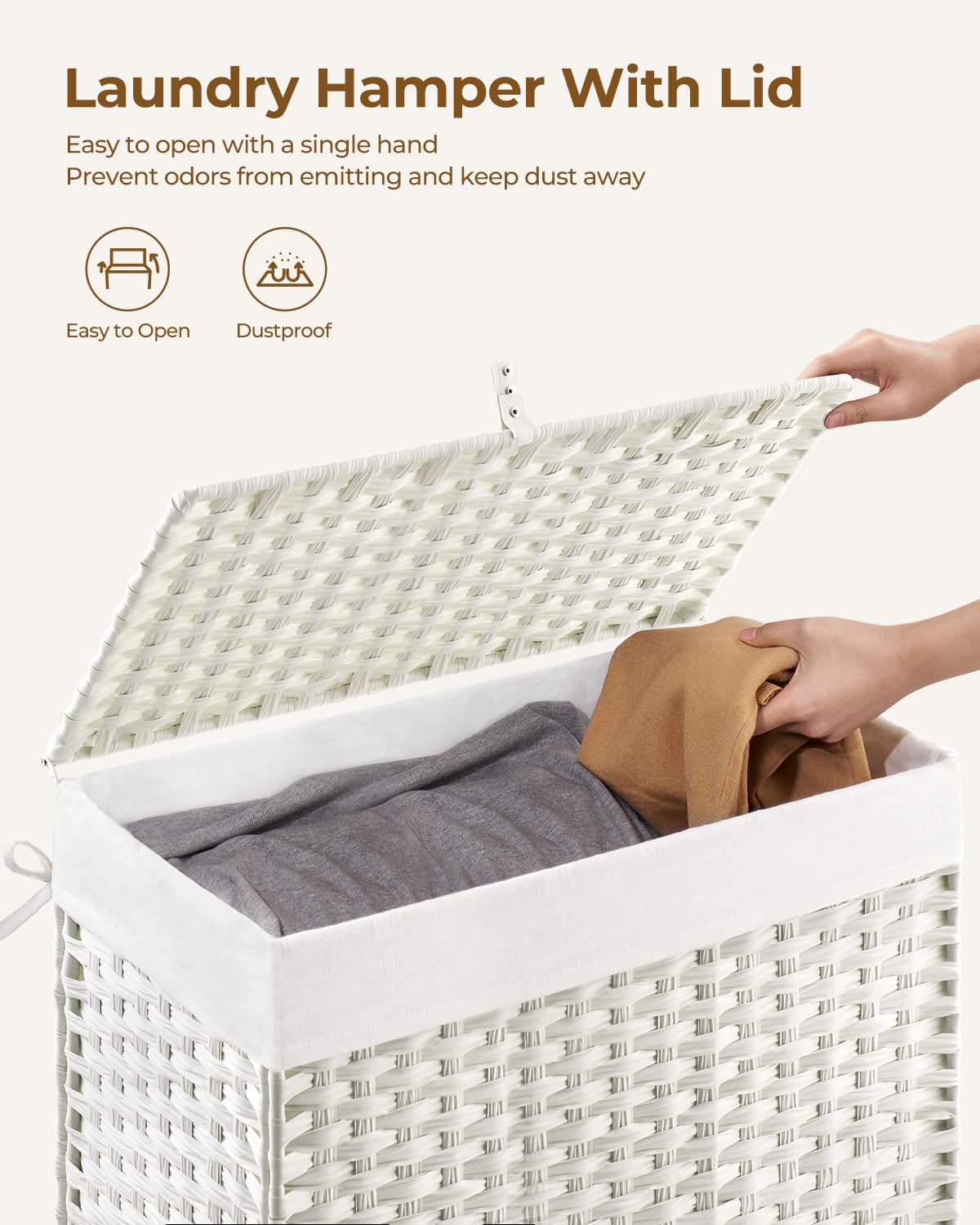 125L Laundry Basket / 2 Removable Liner Bags & 2 Mesh Bags