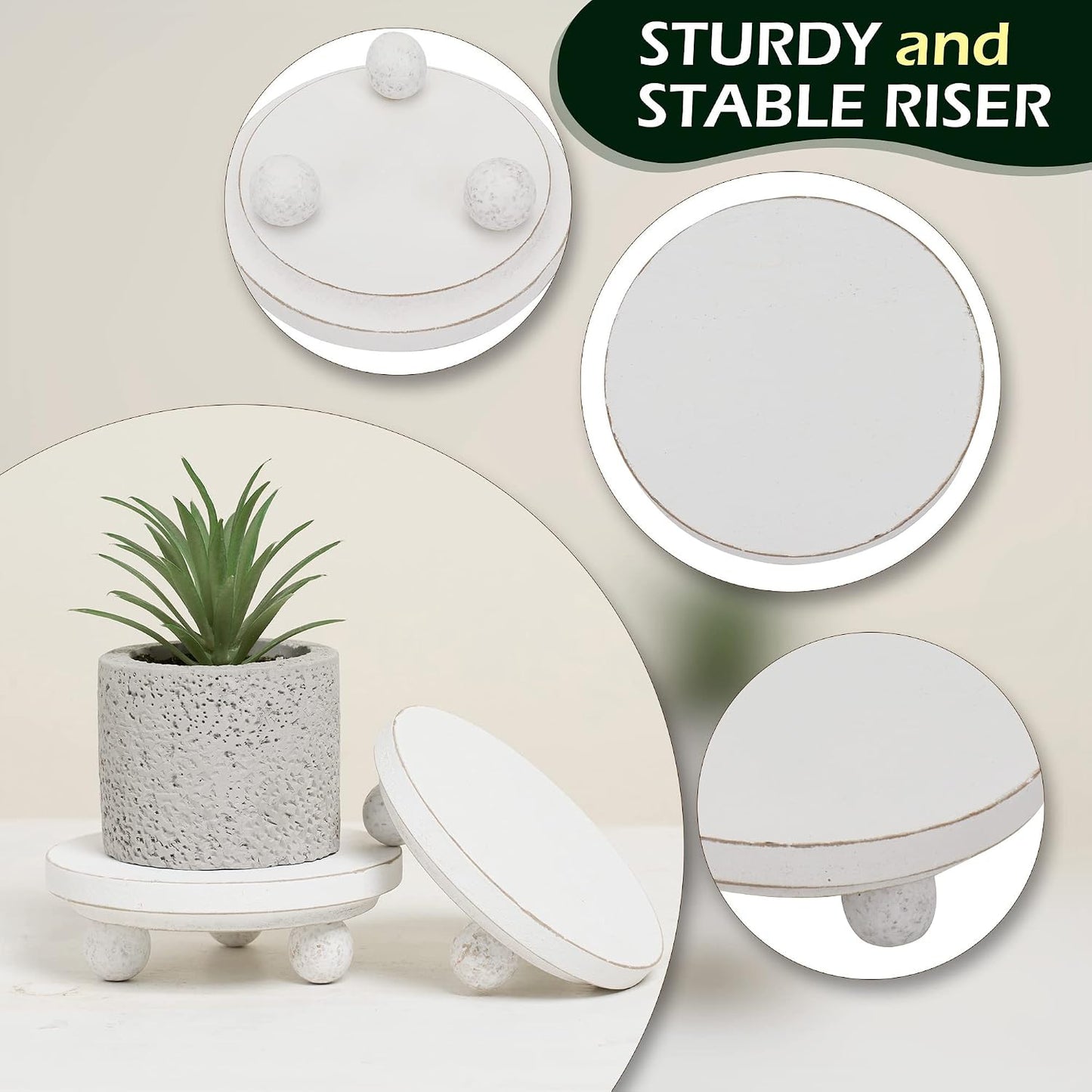 Farmhouse Wood Riser / 4" White-round / 4 Inch