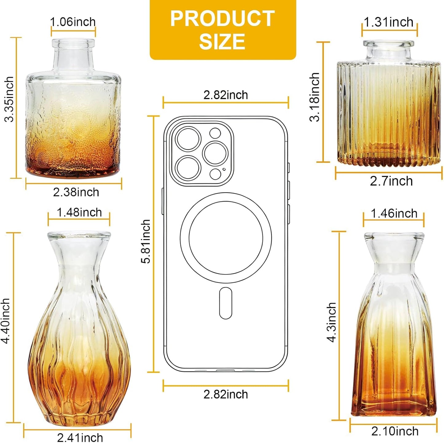 Glass Bud Vases / Brown / Set of 4