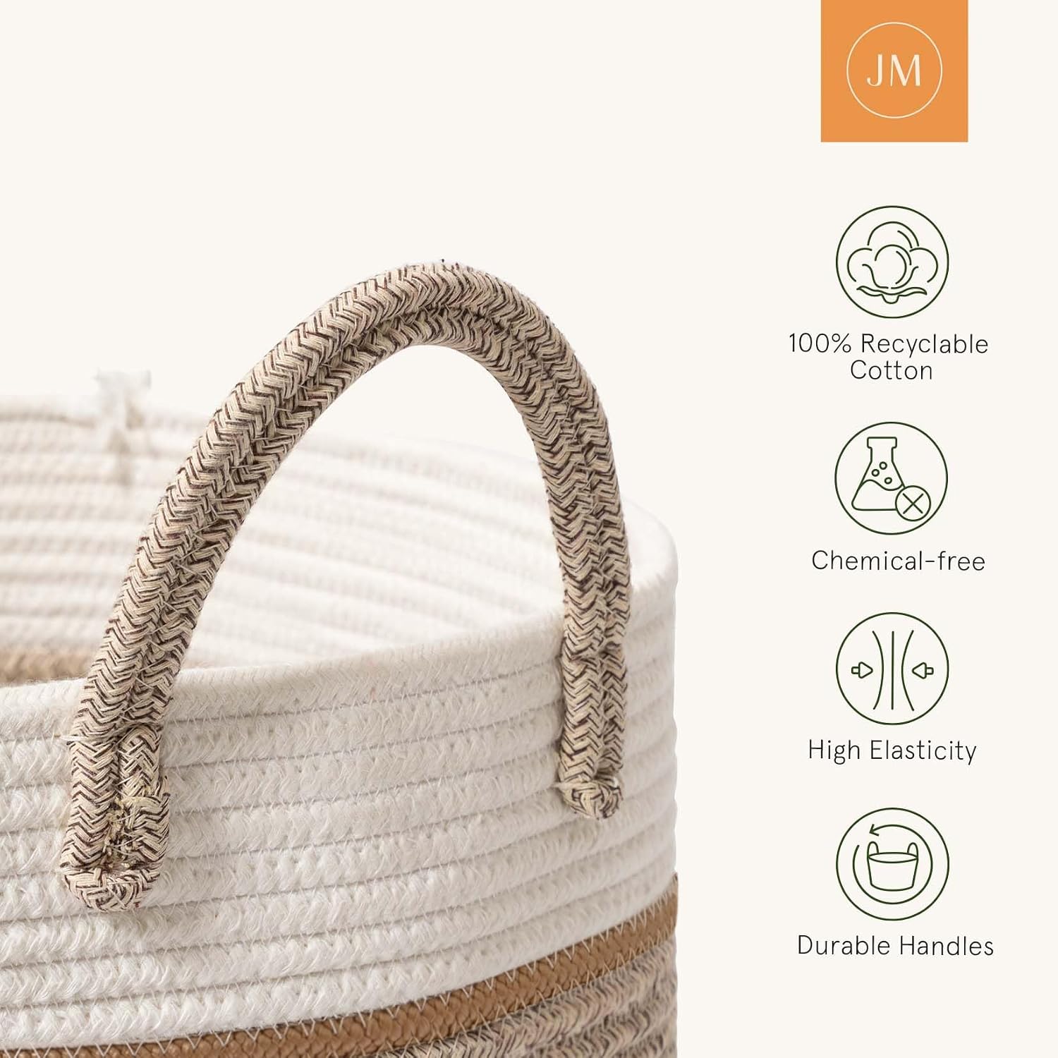 Woven Basket Rope Storage Baskets / White & Desert / M / 16 x 14 x 14