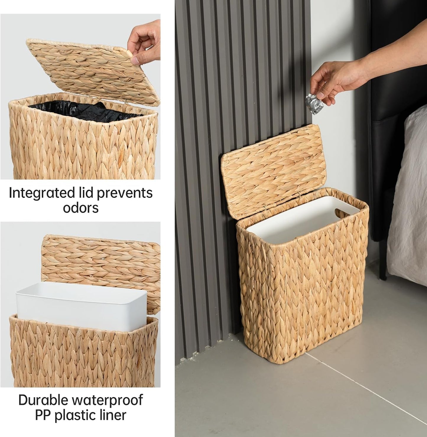 Wicker Waste Basket / Water Hyacinth / Natural