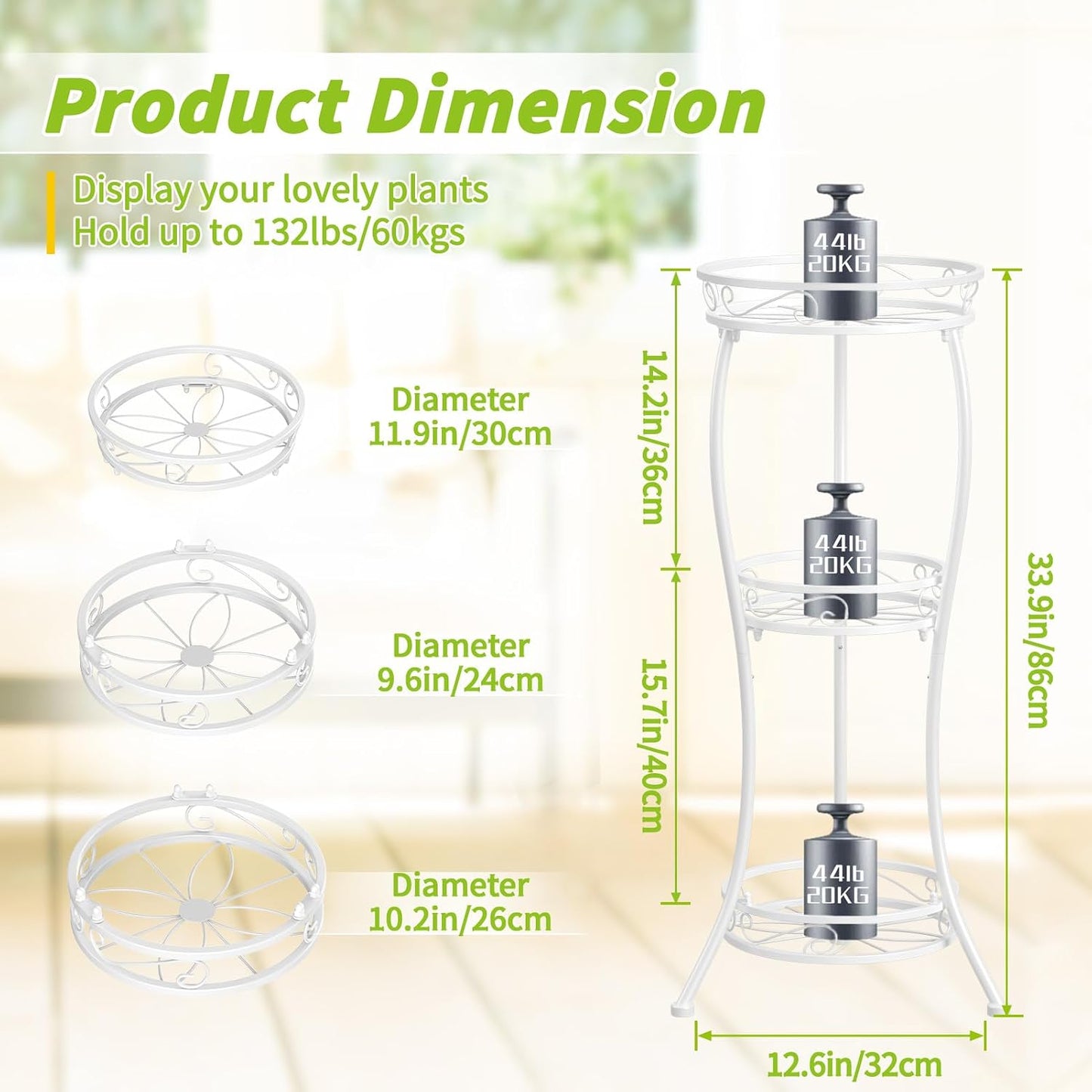 KMOTASUO Metal Plant Stand Tall for Indoor Outdoor Corner, 3 Tier Modern White