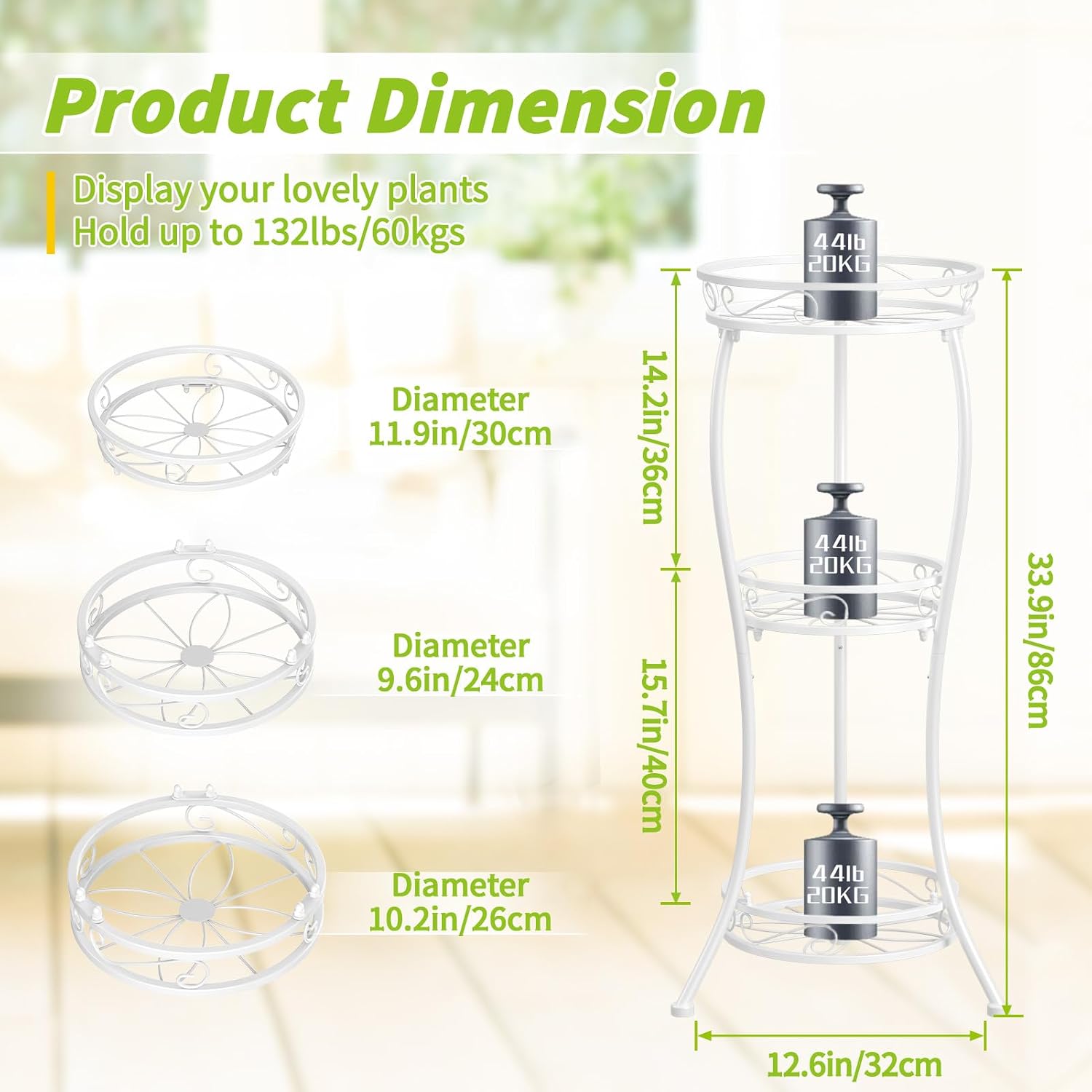 KMOTASUO Metal Plant Stand Tall for Indoor Outdoor Corner, 3 Tier Modern White
