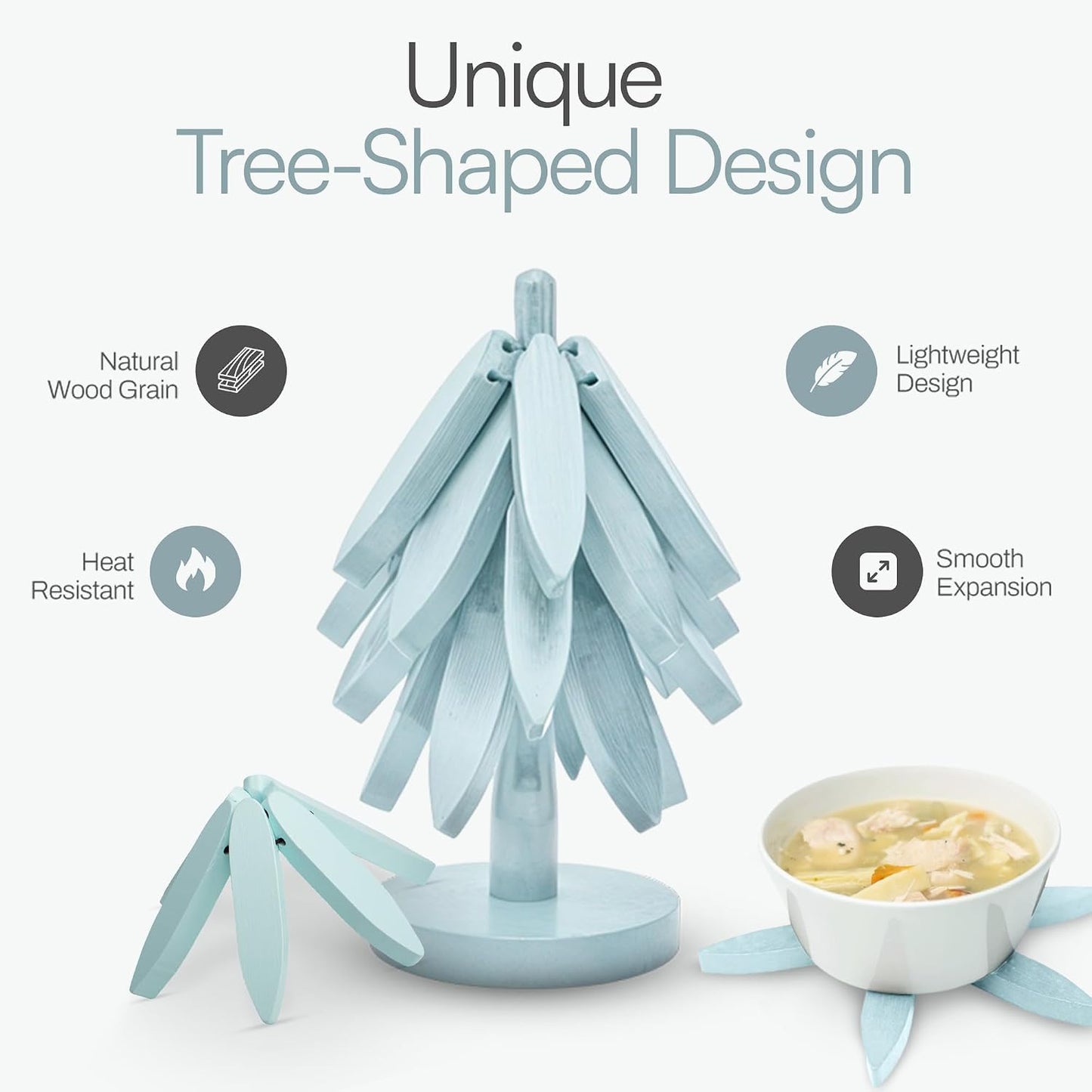 Tree Shaped Wooden Trivets for Hot Dishes, Pots & Pans - Hot Pads | Heat-resistant countertop protection, compact