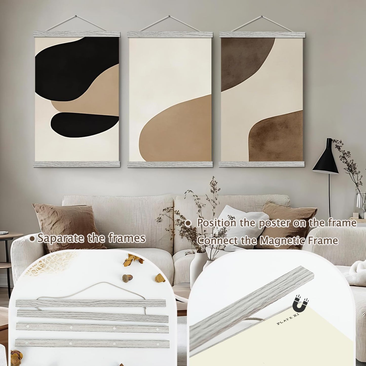 Artmag Magnetic Poster Hanger Frame,20x30 20x28 20x26 Wooden Magnet Canvas Artwork Print Light Wood Dowel Poster