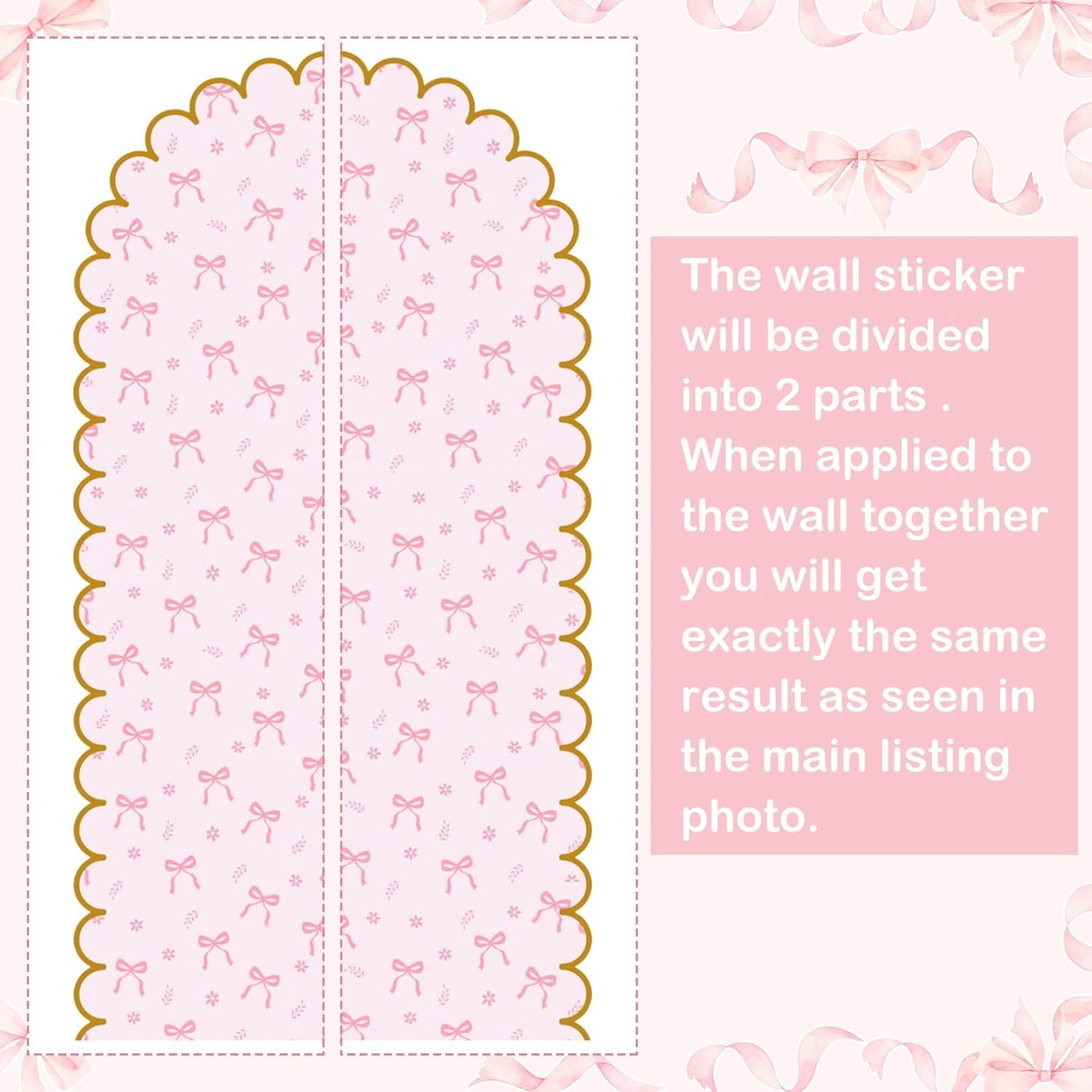 Bow Arch Wall Decals Peel and Stick Large Bow Wallpaper Wall Decal Room Decor / Pink / 58 x 30