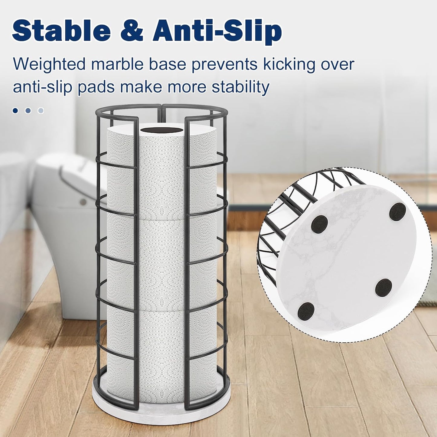 NearMoon Toilet Paper Organizer Stand, Free Standing 3 Rolls Tissue Storage, Metal Bathroom Accessory, Rustproof Toilet