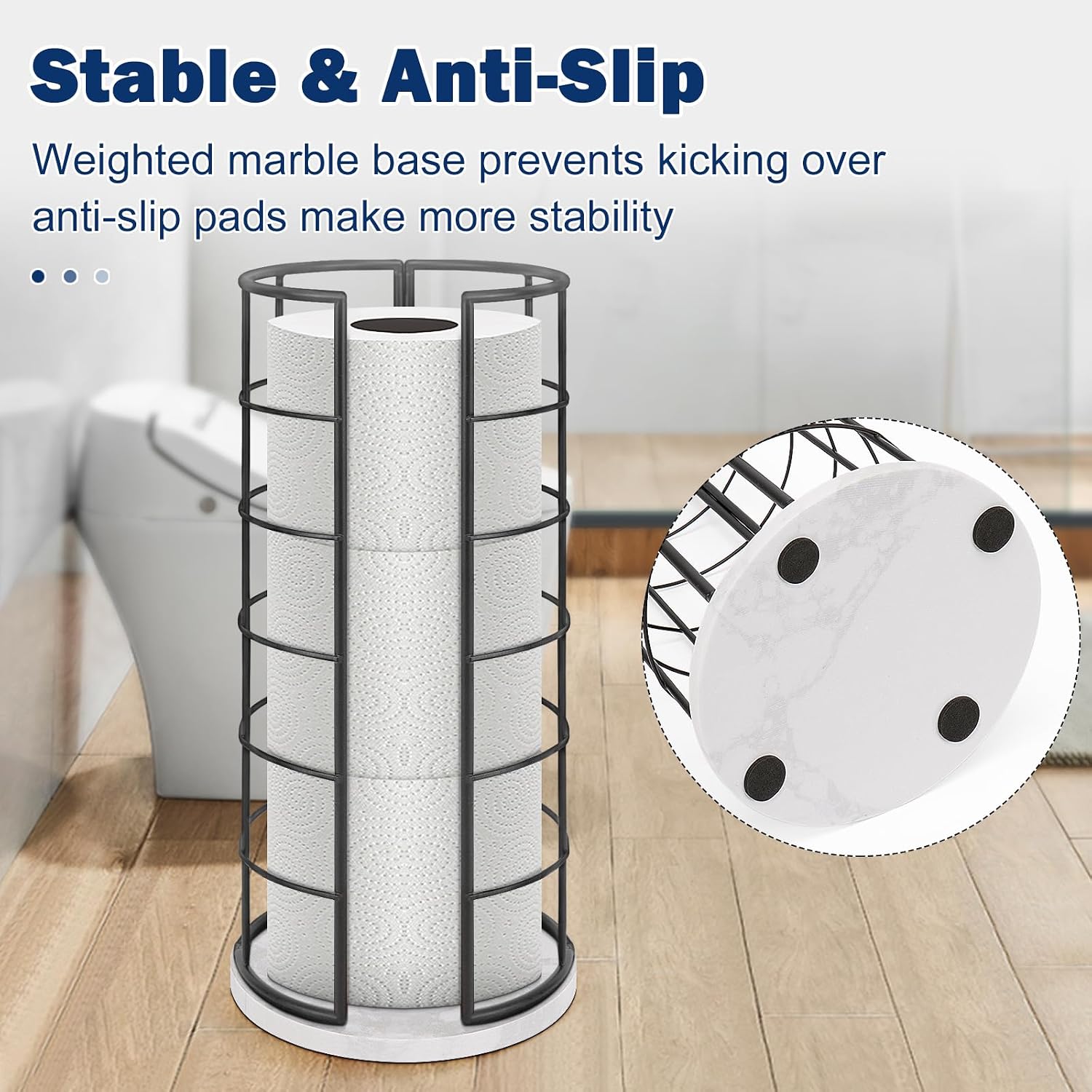 NearMoon Toilet Paper Organizer Stand, Free Standing 3 Rolls Tissue Storage, Metal Bathroom Accessory, Rustproof Toilet