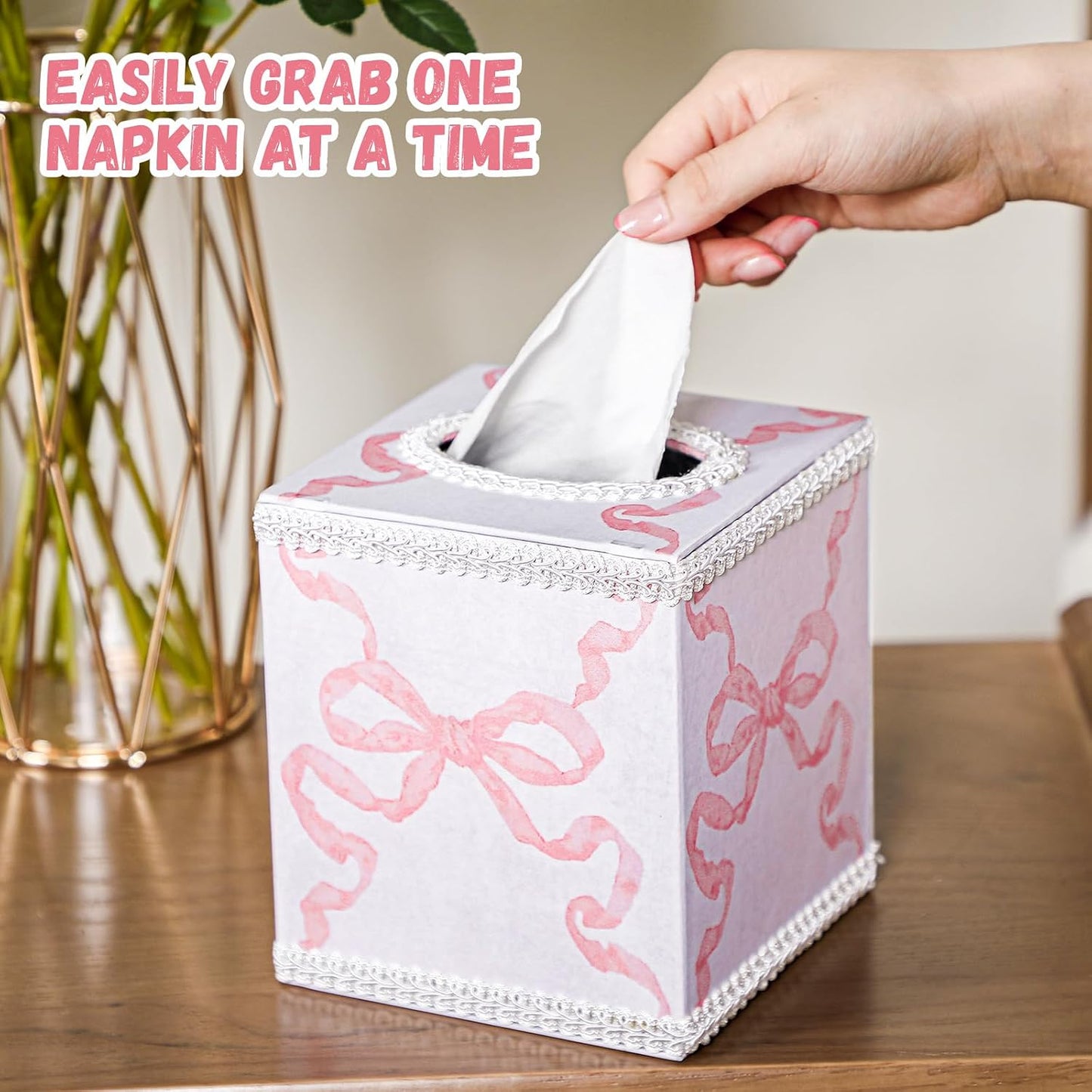 Magnetic Closure Square Cube Box Holder / Pink