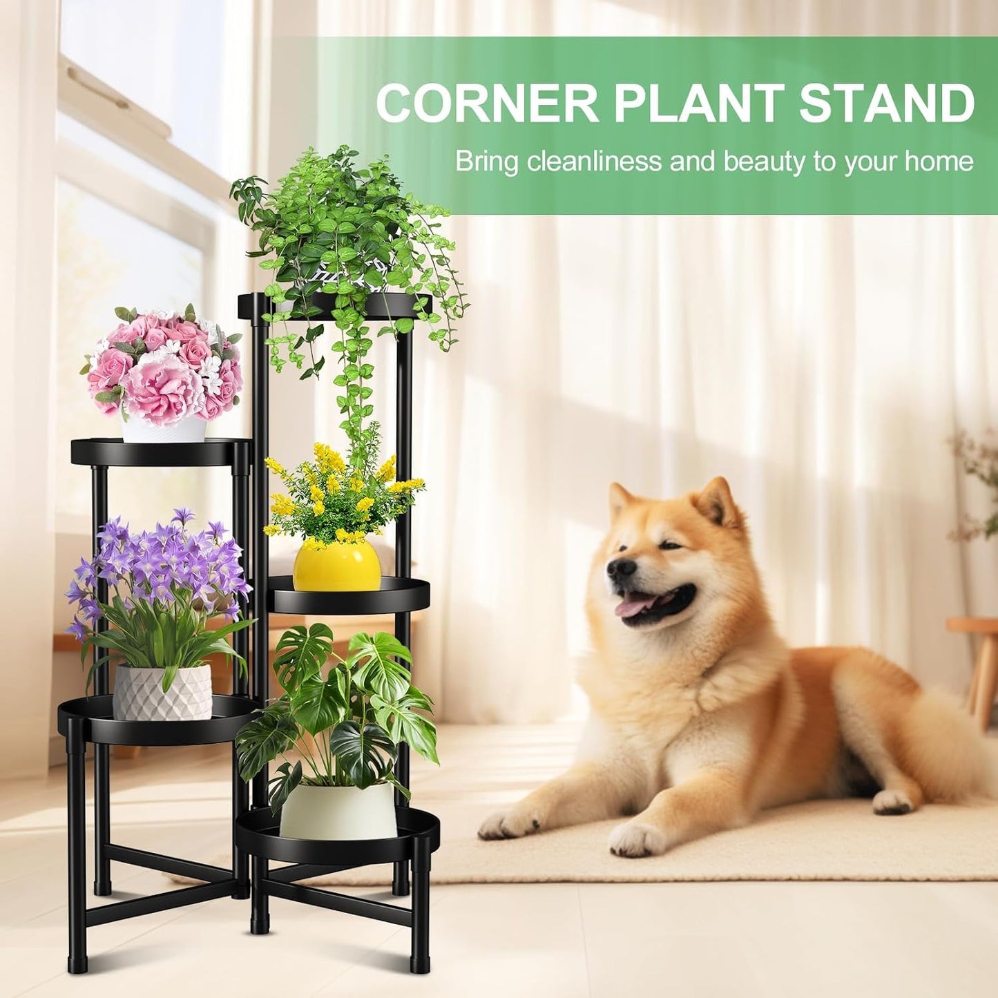 Plant Stand Indoor Outdoor 5 Tier Black Metal Plant Holder 31 in Tall 9 in Wide,Tiered Flower Pot Display