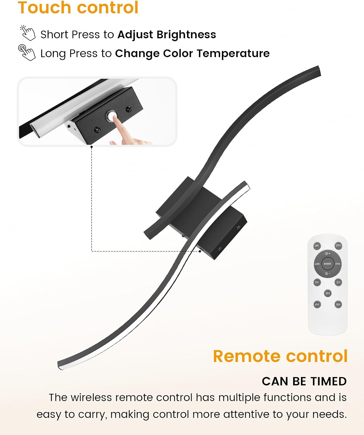 27.6 Inch Battery Operated Wall Sconce Set of 2, Black Modern Rechargeable Wall Lights with Remote, 3CCT Dimmable