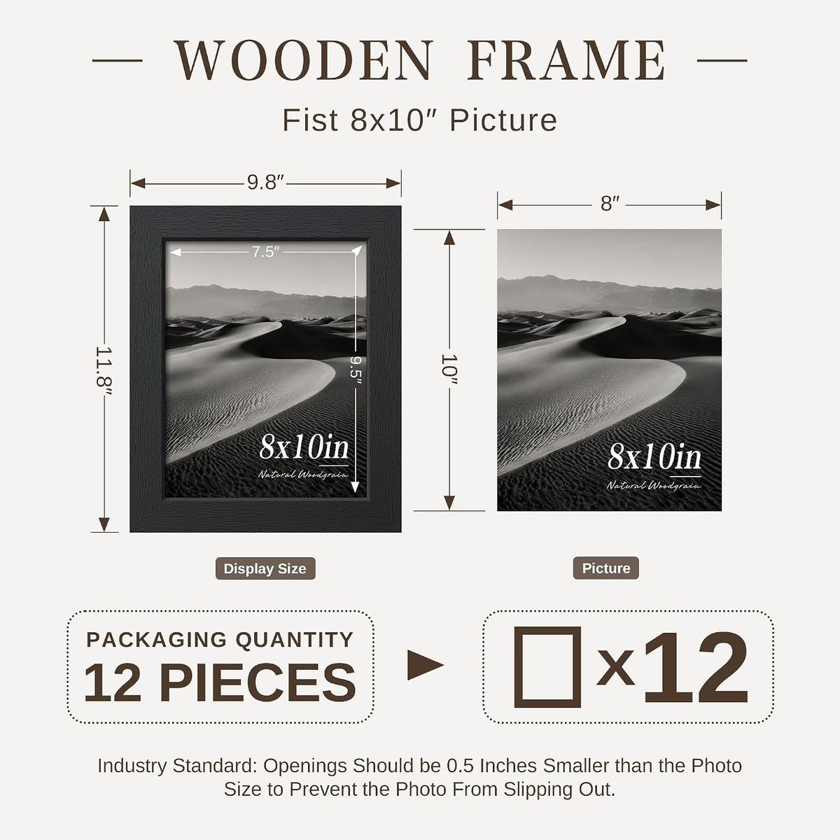 VCK 8x10 Picture Frame Set of 12, Black Wood 8 x 10 Photo Frames for Wall Mounting Horizontally & Vertically