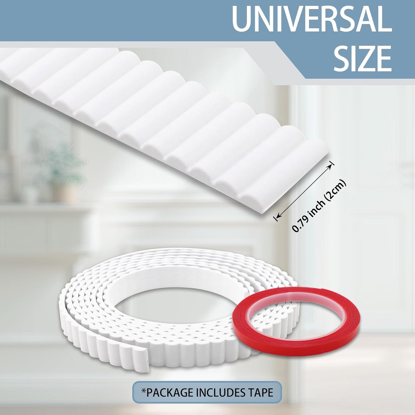 Peel & Stick Flexible Fluted Decorative Molding Trim / 118 x 0.79 / Unfinished White