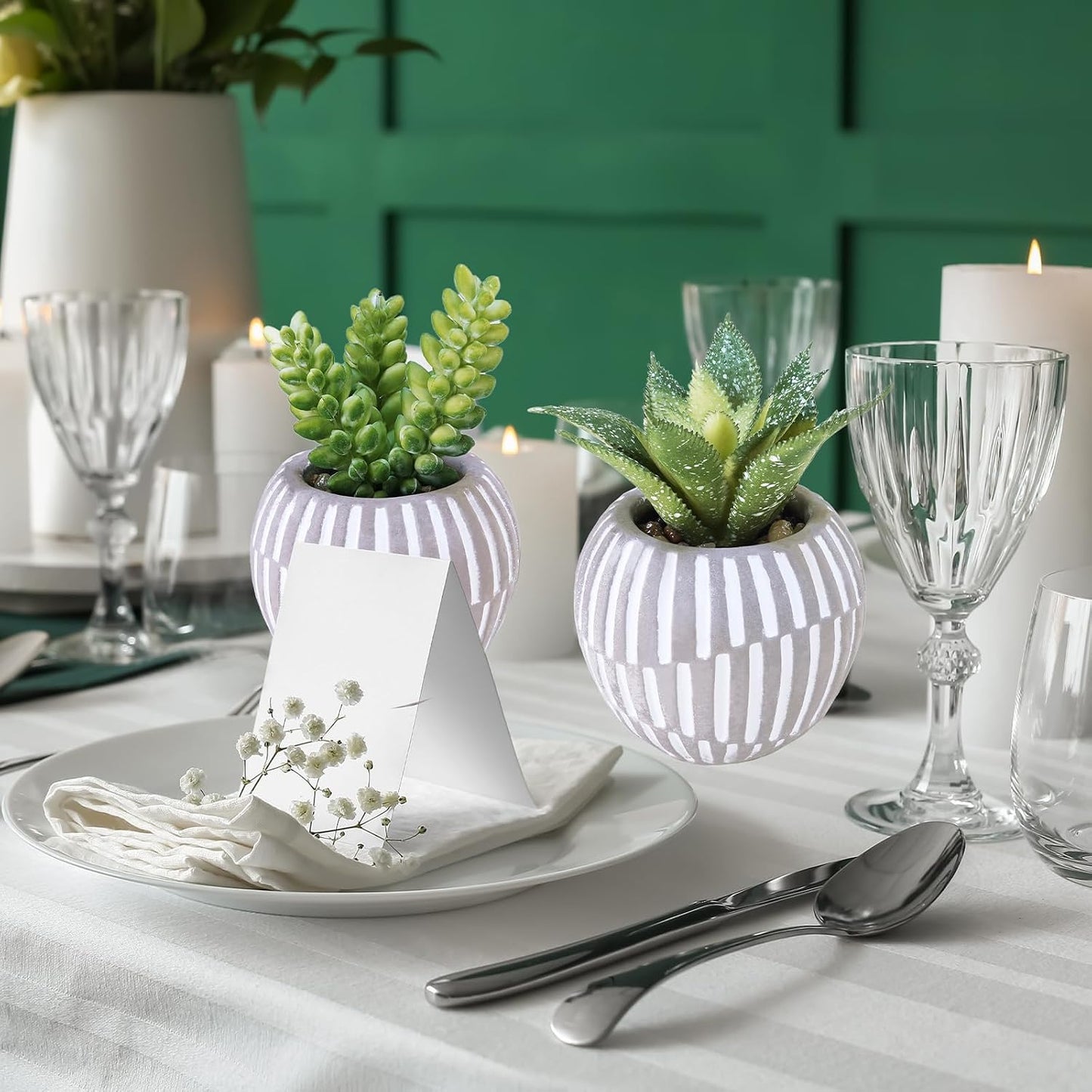 Artificial Succulents Plants in Mini Gray and White Geometric Cement Pots / Gray Pots / Set of 3