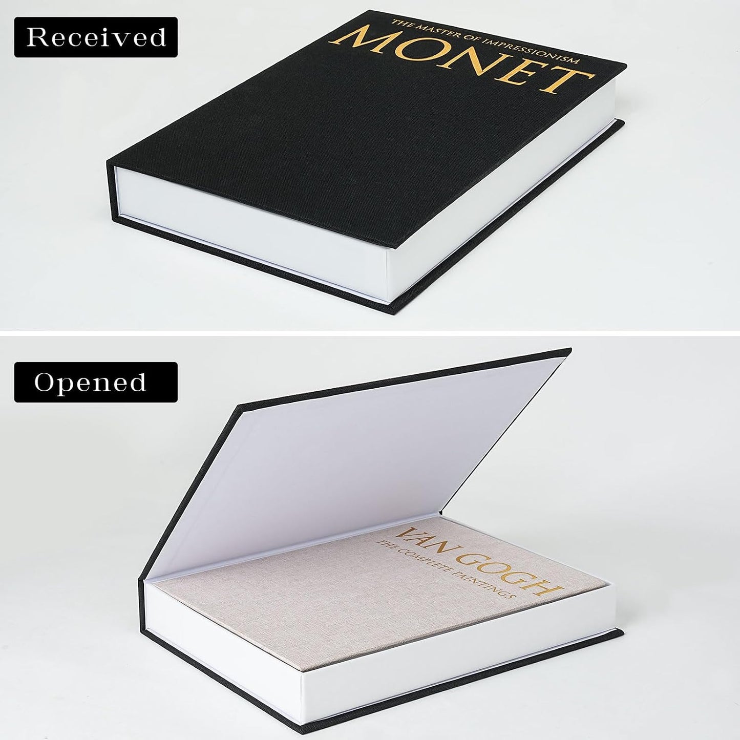 Linen Faux Book Storage Box / Black / Set of 2