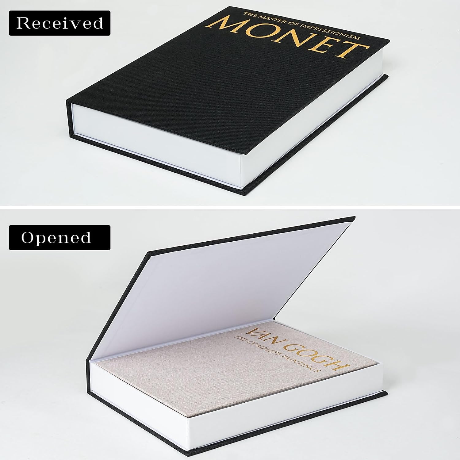 Linen Faux Book Storage Box / Black / Set of 2