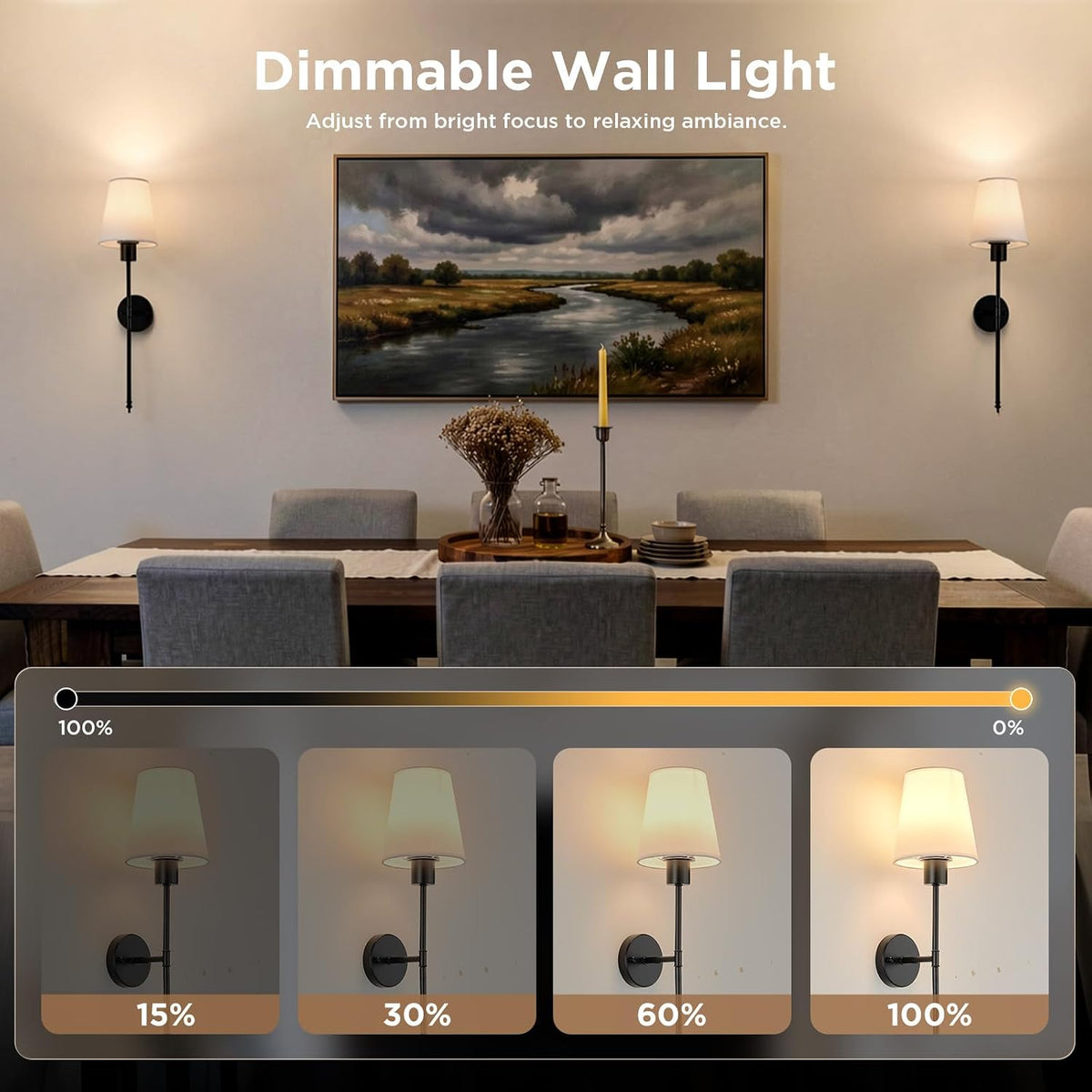 Brightown Battery Operated Wall Sconces Set of 2,Black Sconces Wall Decor | RGBWW Rechargeable Wall Lights with