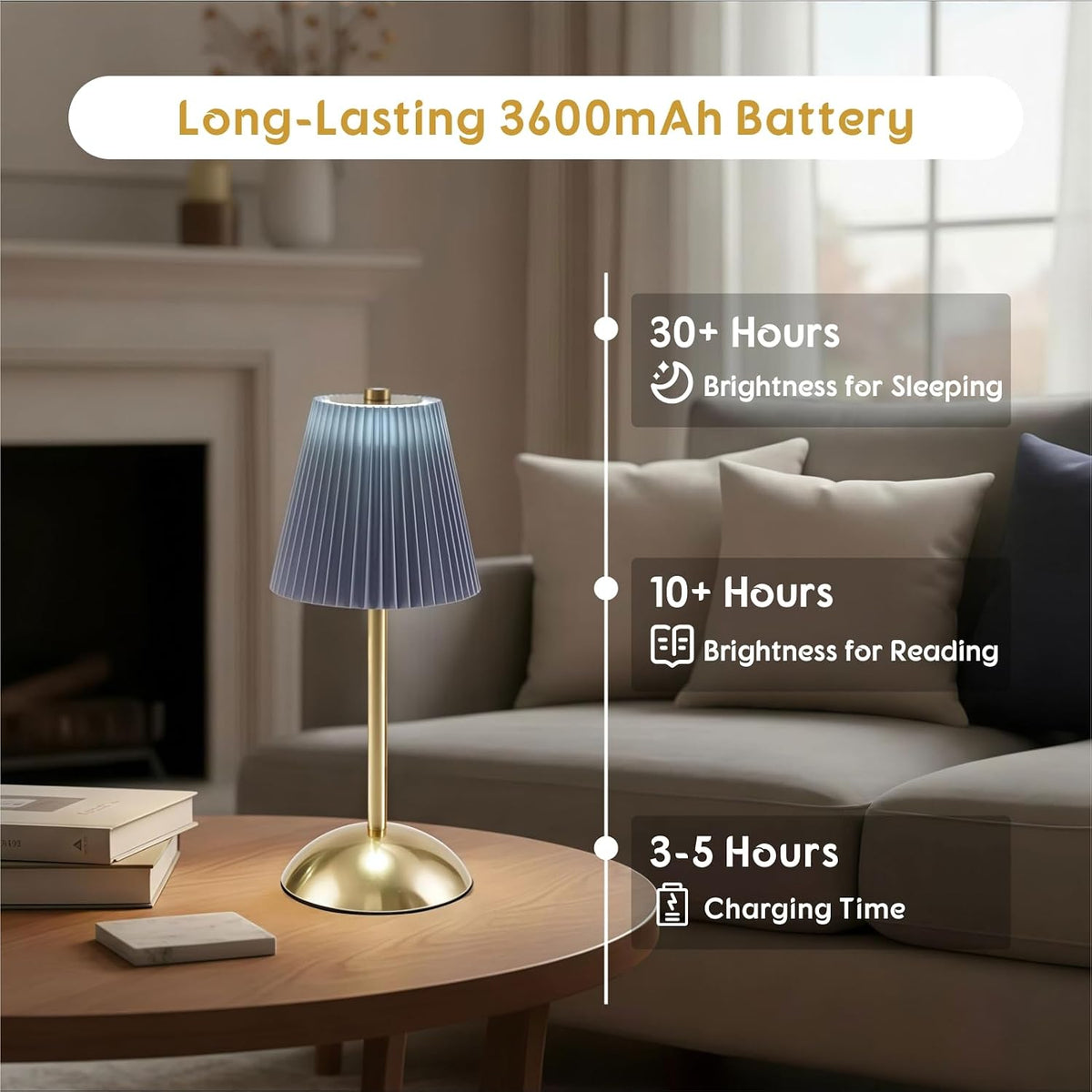 Set of 2 Small Rechargeable Lamp Cordless, LED Battery Table Lamp | Mini Wireless Desk Lamps, Bed Side Table Lamps