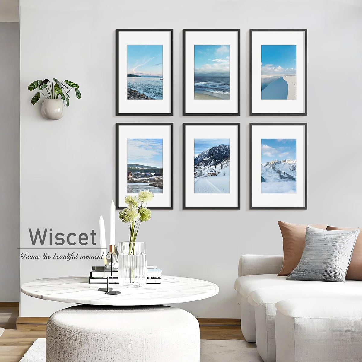 Wiscet 11x17 Picture Frame Set of 4, for Wall Mounting, Black | Display Picture 8x12 with Mat or 11x17 Poster Frame