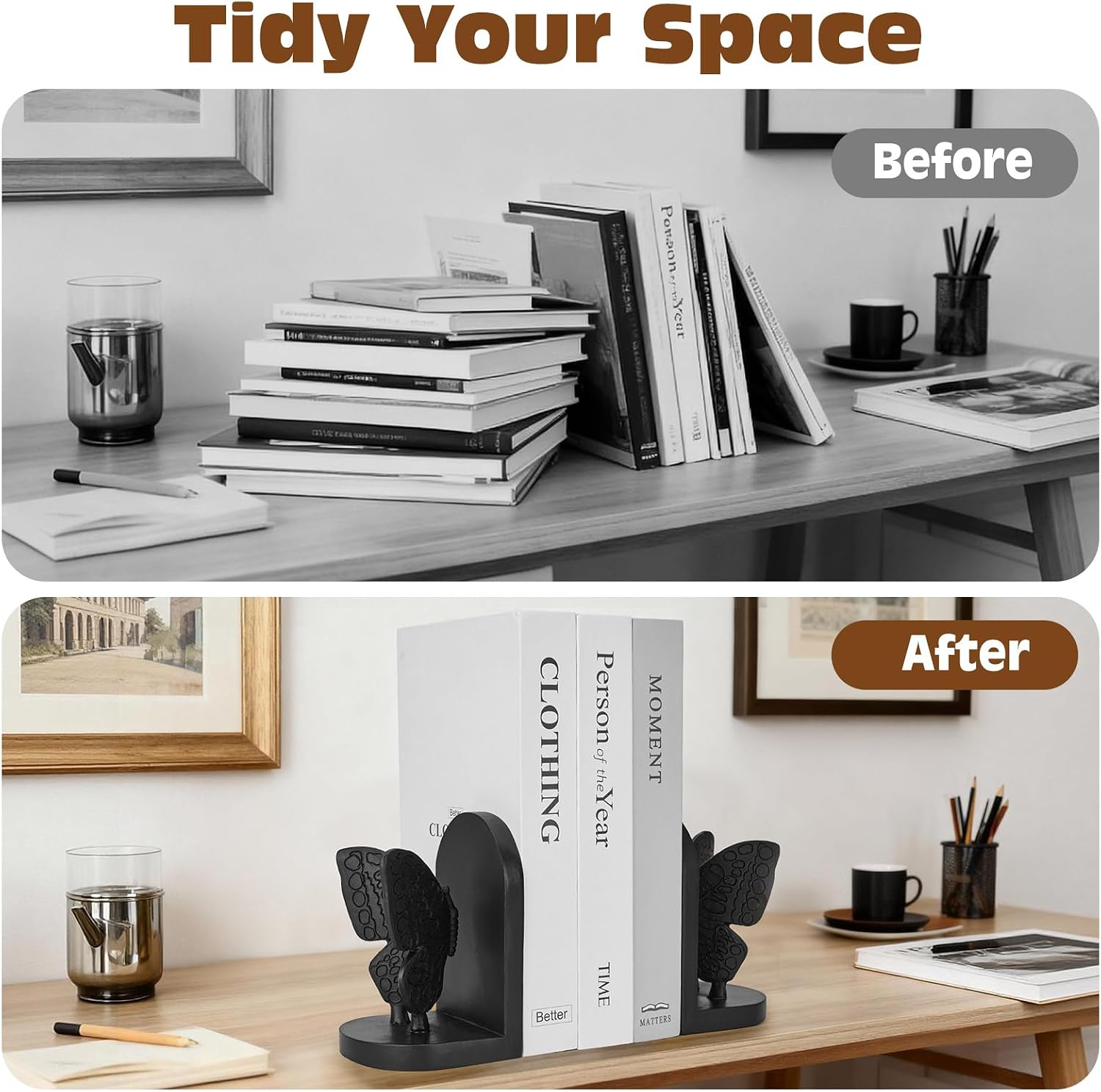 Resin Book Ends / Butterfly Bookends Black