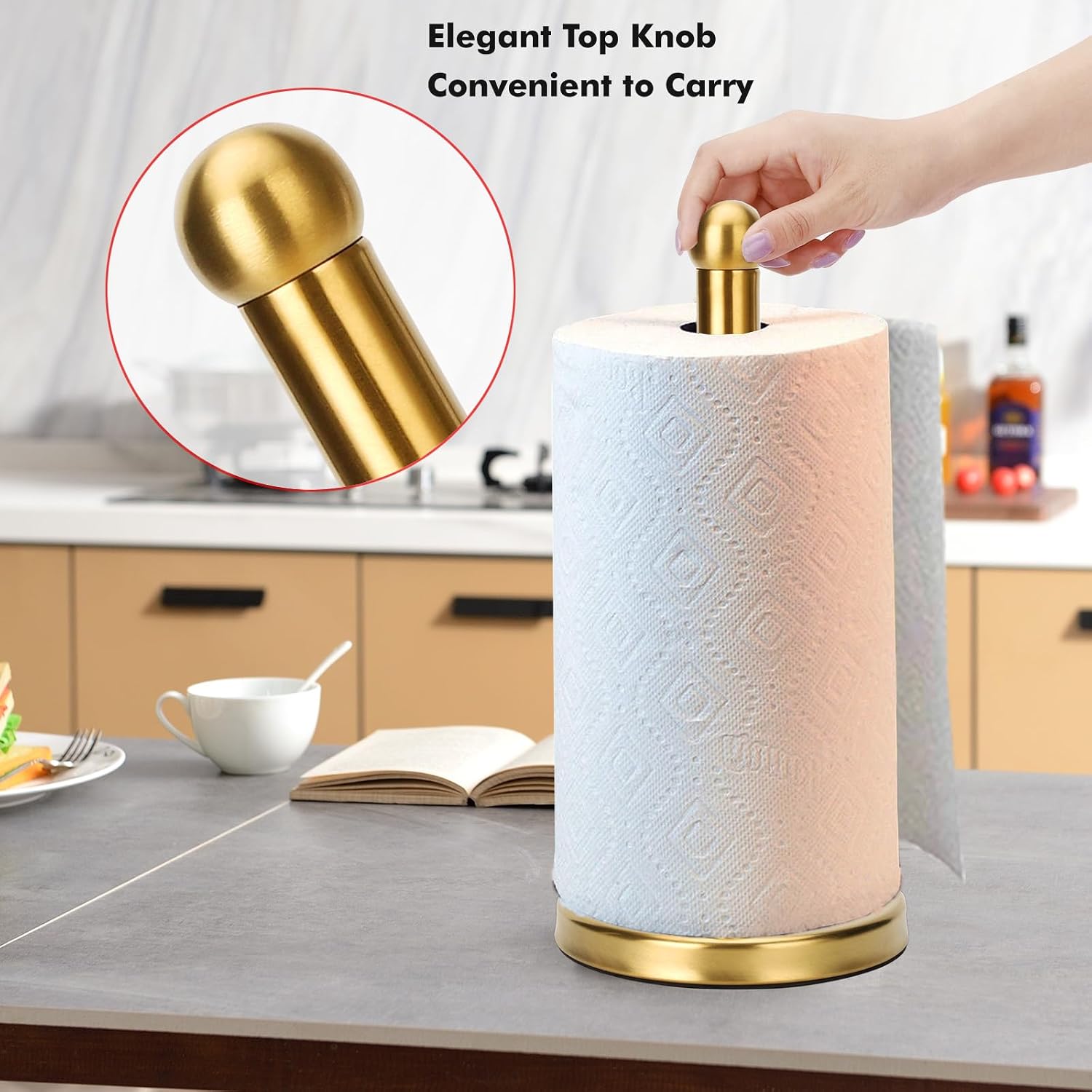 Paper Towel Holder Stand with Sturdy Base Fits Standard and Jumbo Sized Paper Towel, Paper Towel Holder Countertop