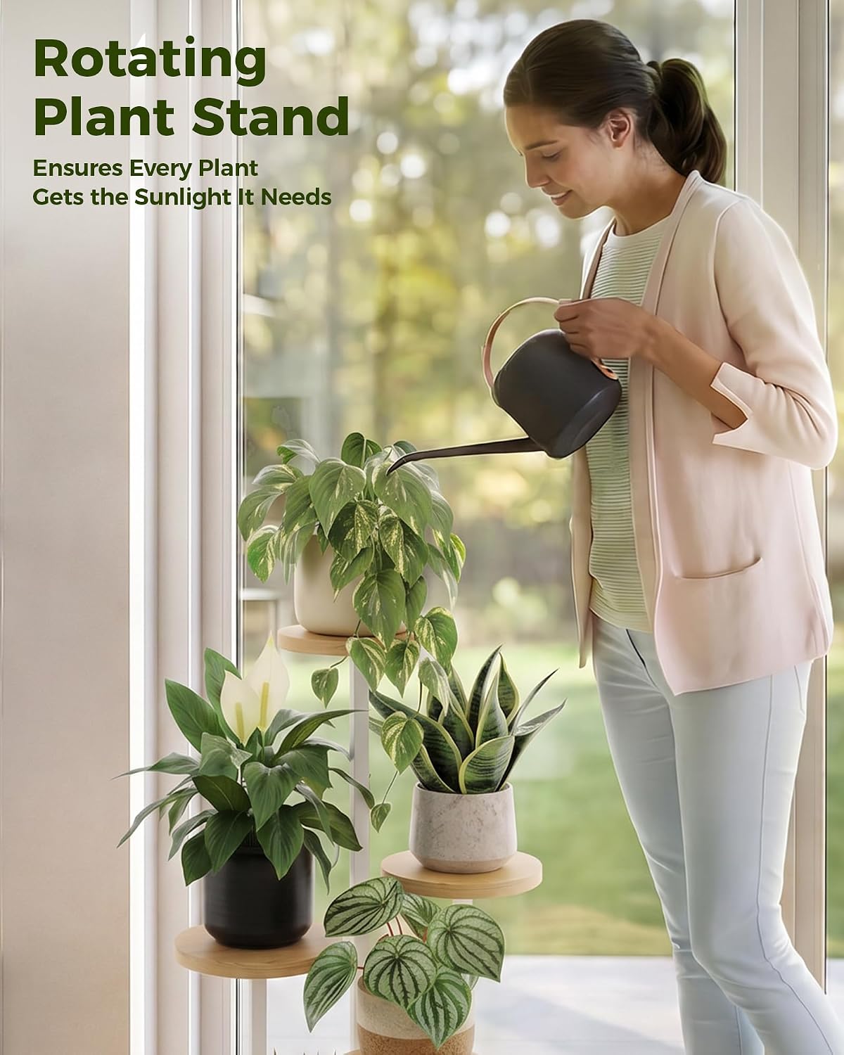 Bamworld Plant Stand Indoor Wood Plant Stand 4 Tier White | plant holders for Multiple Plants Tall Corner Plant Stands