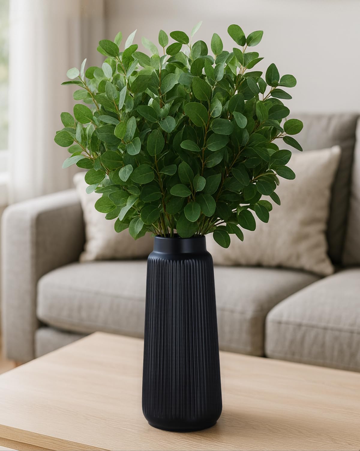 Ceramic Vase / Modern Tapered Decorative Vase / Black03 / Black / 8 Inch