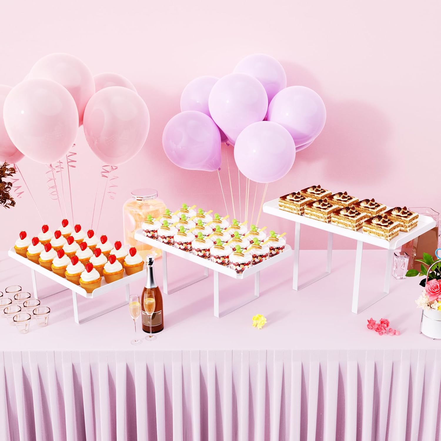 Bakzon 3 Pieces Cupcake Stand Holder, White Acrylic Dessert Table Display Set with Iron Support Legs for Birthday Candy