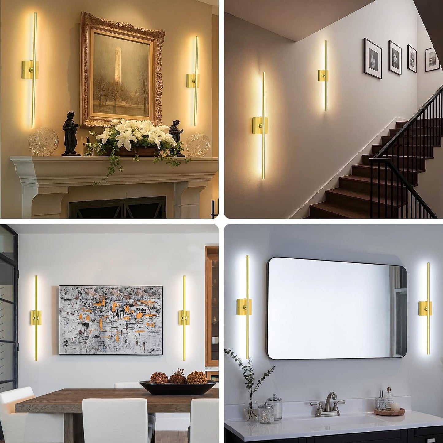 Eneru Battery Operated Wall Sconces Set of 2, Gold Wireless LED Wall Light | Rechargeable 10000mAh, Touch and Remote