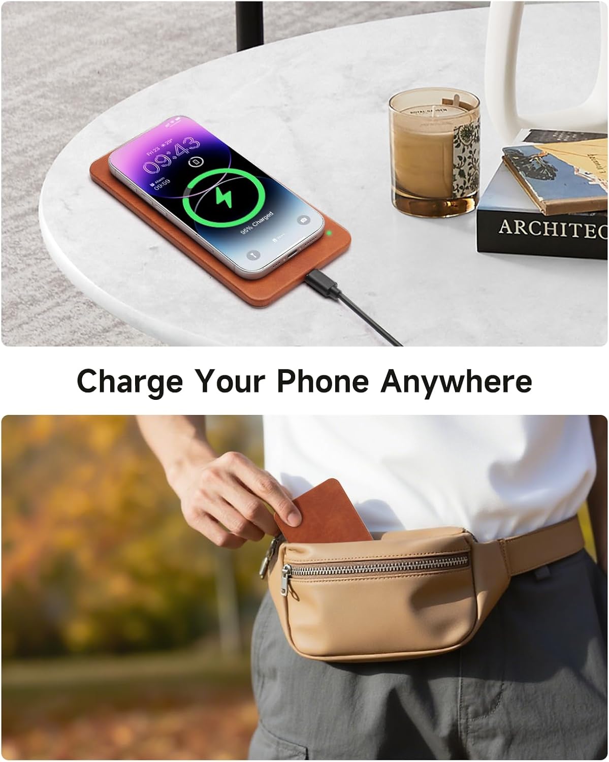 Valet Tray, Built in Wireless Charging Pad, Nightstand Organizer | Two-Toned Premium Leather Desk Bedside Caddy