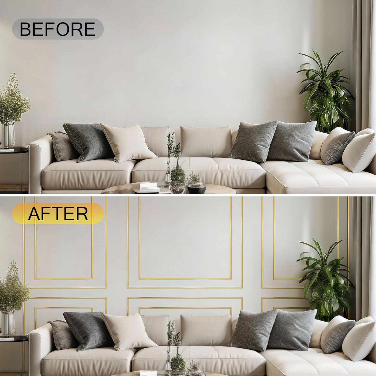 Self Adhesive Decorative Molding / 36.09ftx0.4in / Matte Gold / 0.4 x 36.09