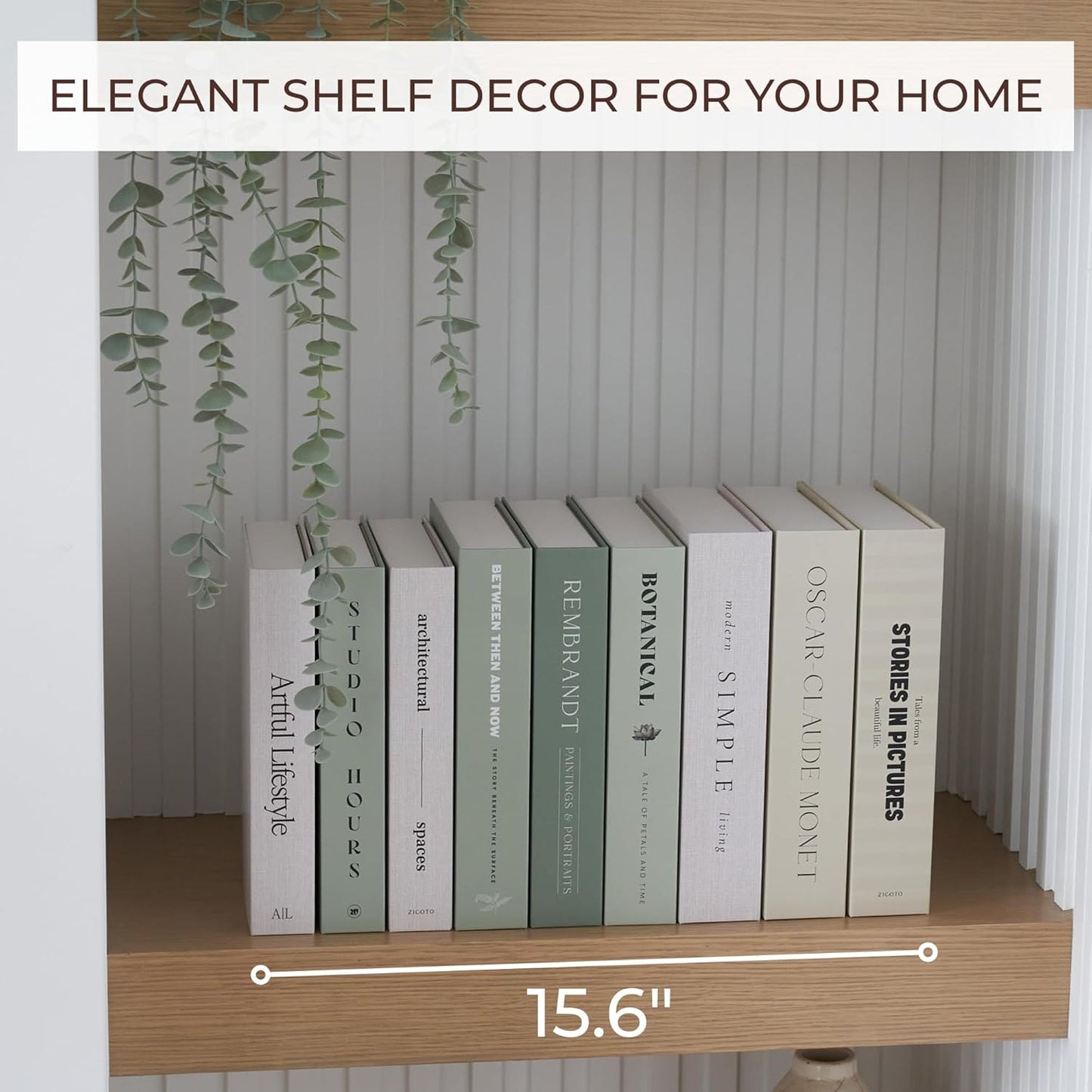 Decorative Books / Boxes Coffee Table / Sage / Set of 9