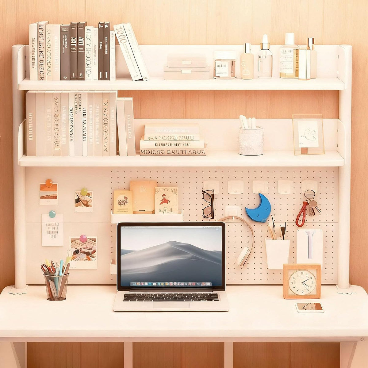 Clamp On Desk Shelf Organizer with Pegboard Desk Hutch Dorm with Storage Bookshelf Desk Top Organizer Shelf