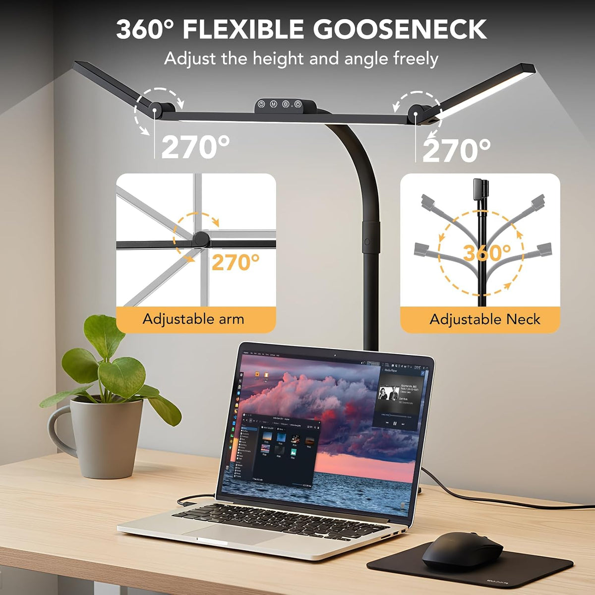LED Desk Lamp for Home Office with Base, 28.2" Adjustable Gooseneck Swing Arm Ultra Bright Desk Light, Dimmable