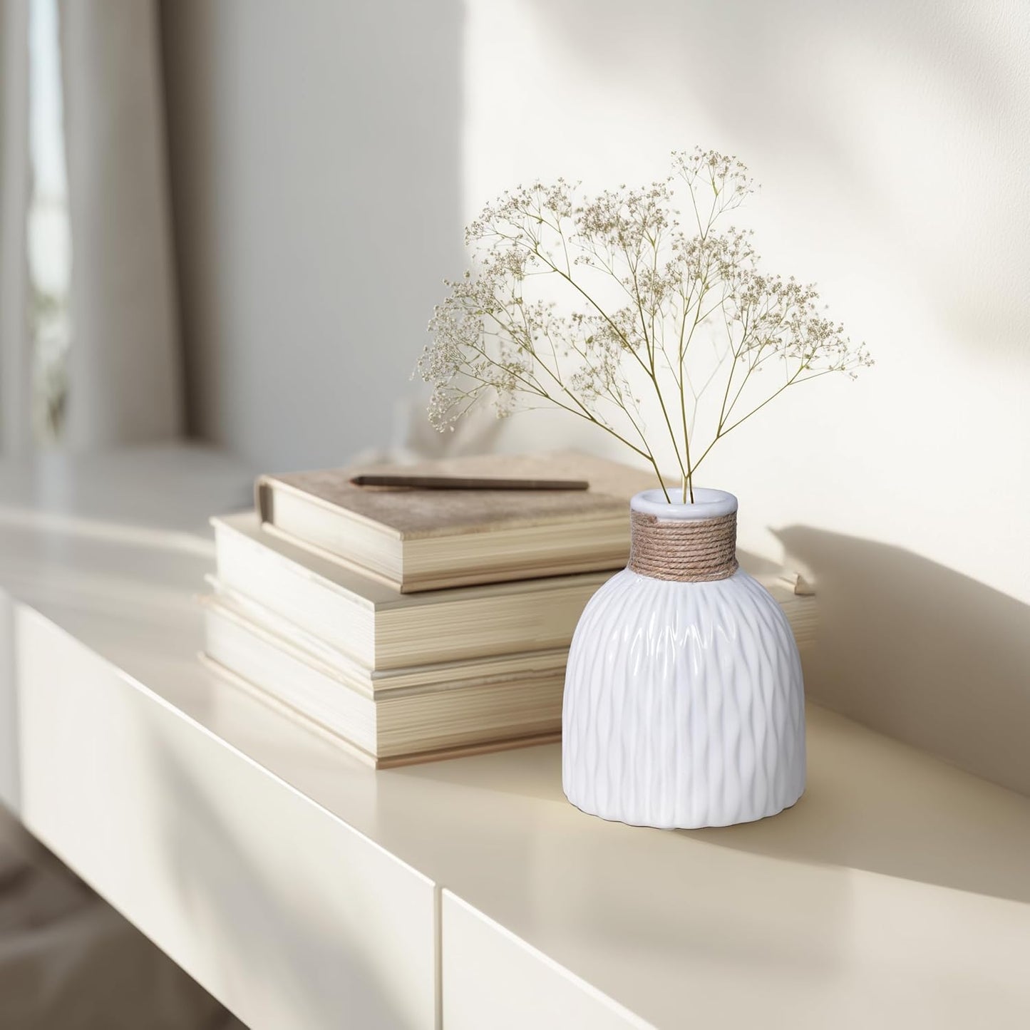 Ceramic Vase / Modern Textured Vases Home Decor / White / 6 Inch