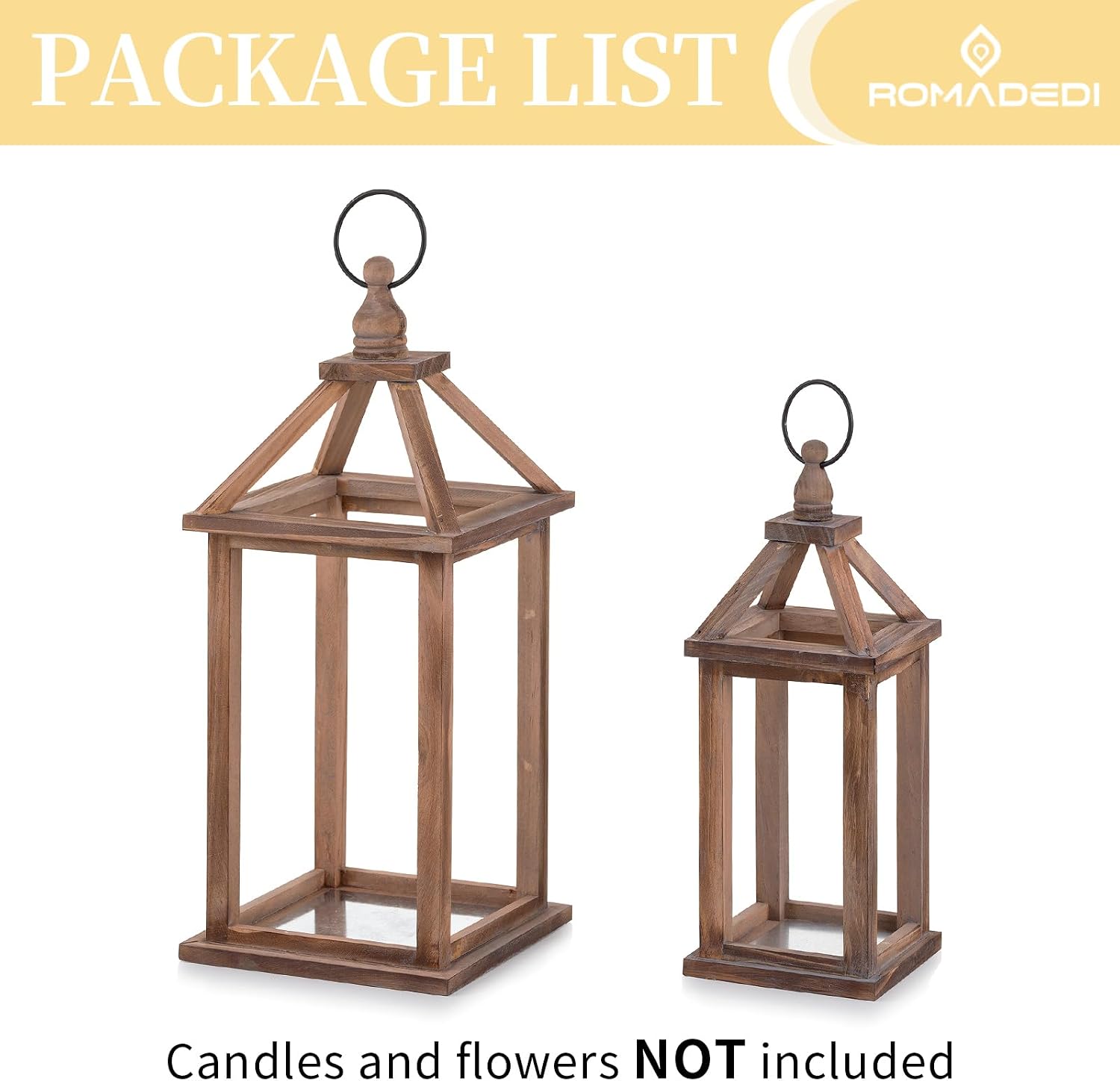 Romadedi Wood Candle Lantern Decorative, Brown, Rustic Decor Set of 2 | Farmhouse Wooden Lanterns, Decorative Candle
