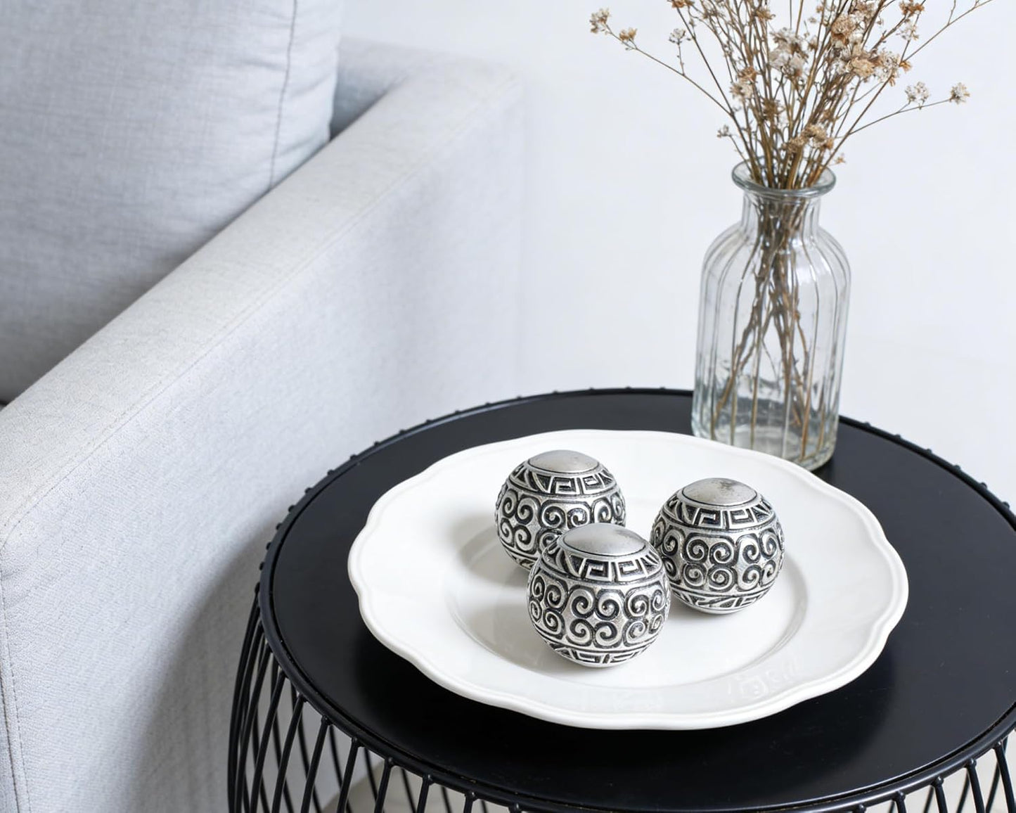 Decorative Ball for Centerpiece Bowls / Metallic Silver / 3 Inch / Set of 3