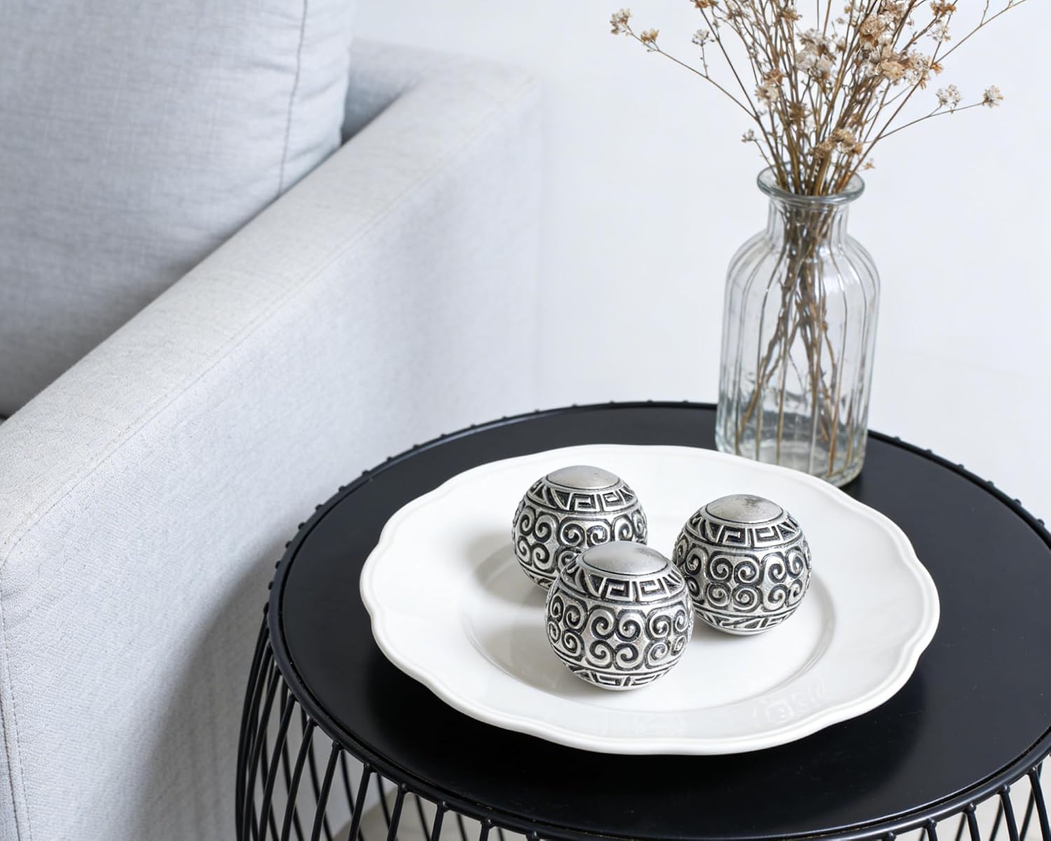 Decorative Ball for Centerpiece Bowls / Metallic Silver / 3 Inch / Set of 3