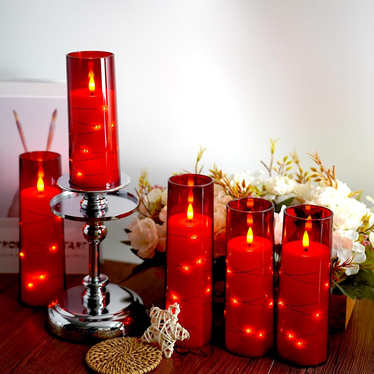 Flameless Candles,with Embedded Star String, Battery Operated Candles Flickering LED Pillar Candles with Remote Control