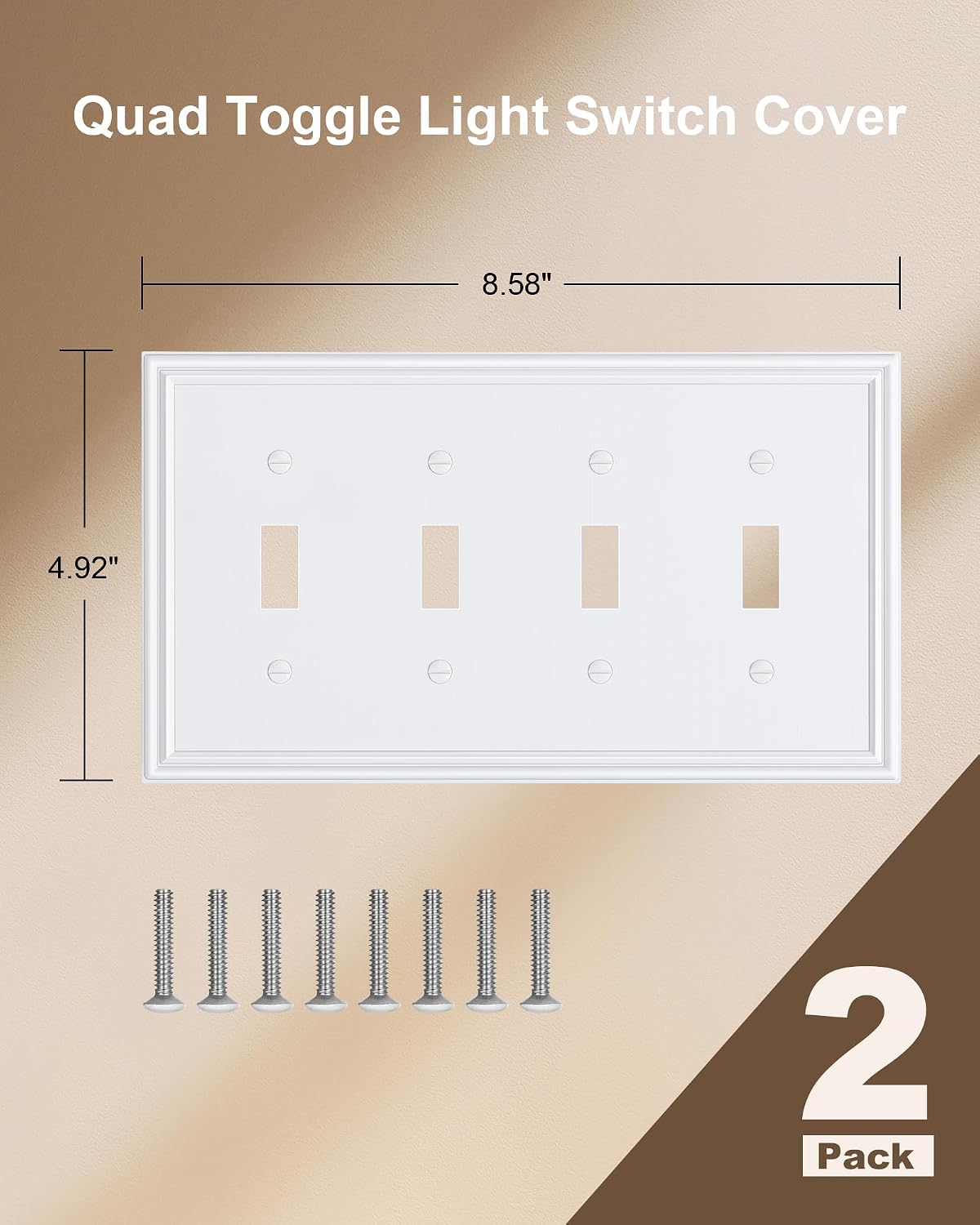 2-Pack Zinc Alloy Quad Toggle Light Switch Cover Plate, Solid Switch Cover | Durable Decorative Switch Plate Covers, 4