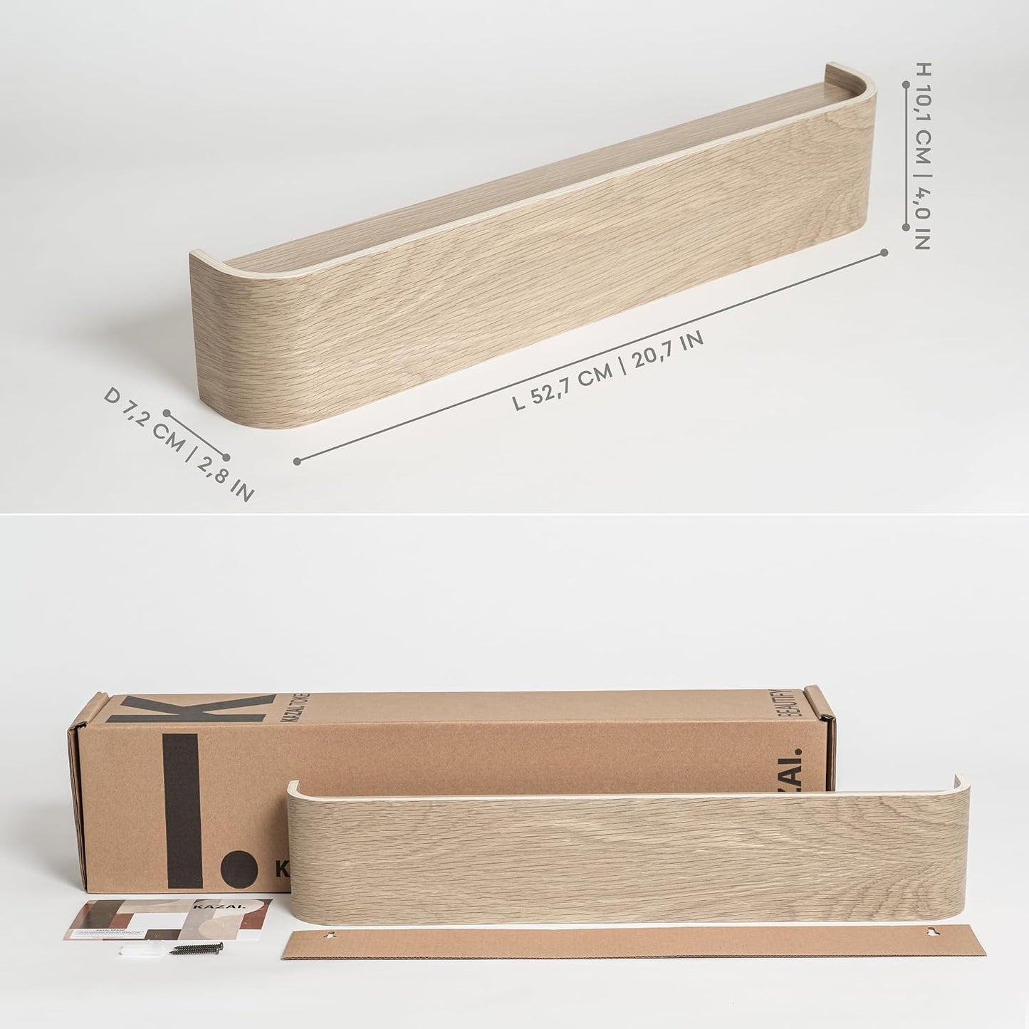 Kazai. Wall-Mounted Coat Rack 'Toke' - Modern Design Coat Rack with Hidden Wall Hooks - Solid Wood Veneer Panel Coat