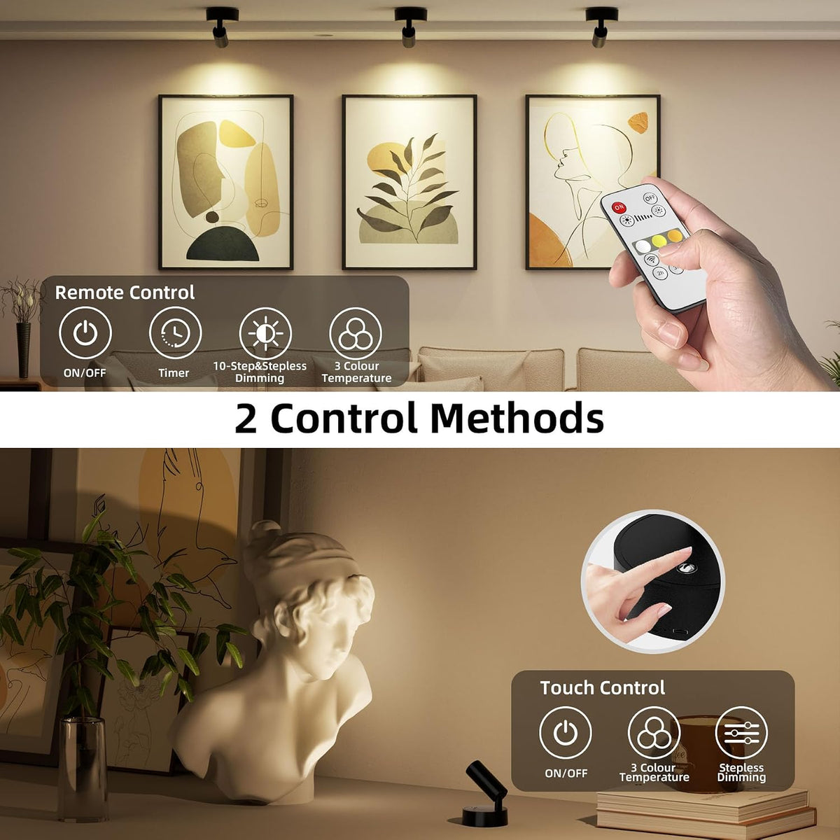 Spotlights Indoor with Remote & Touch, 5500mAh Rechargeable Battery Picture Lights with Timer, 10 Levels Brightness
