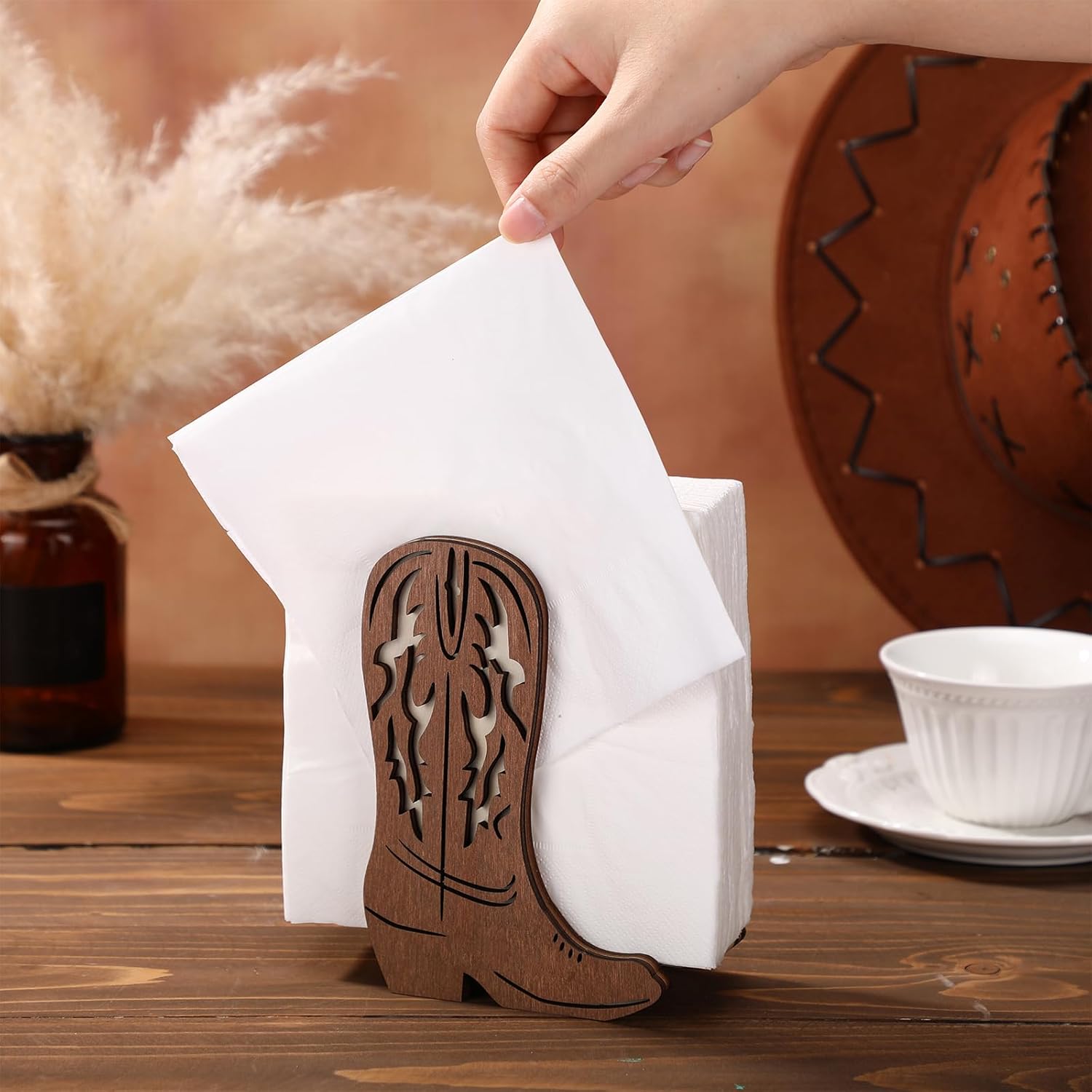 Western Cowboy Boot Napkin Holder / Wood / Set of 2