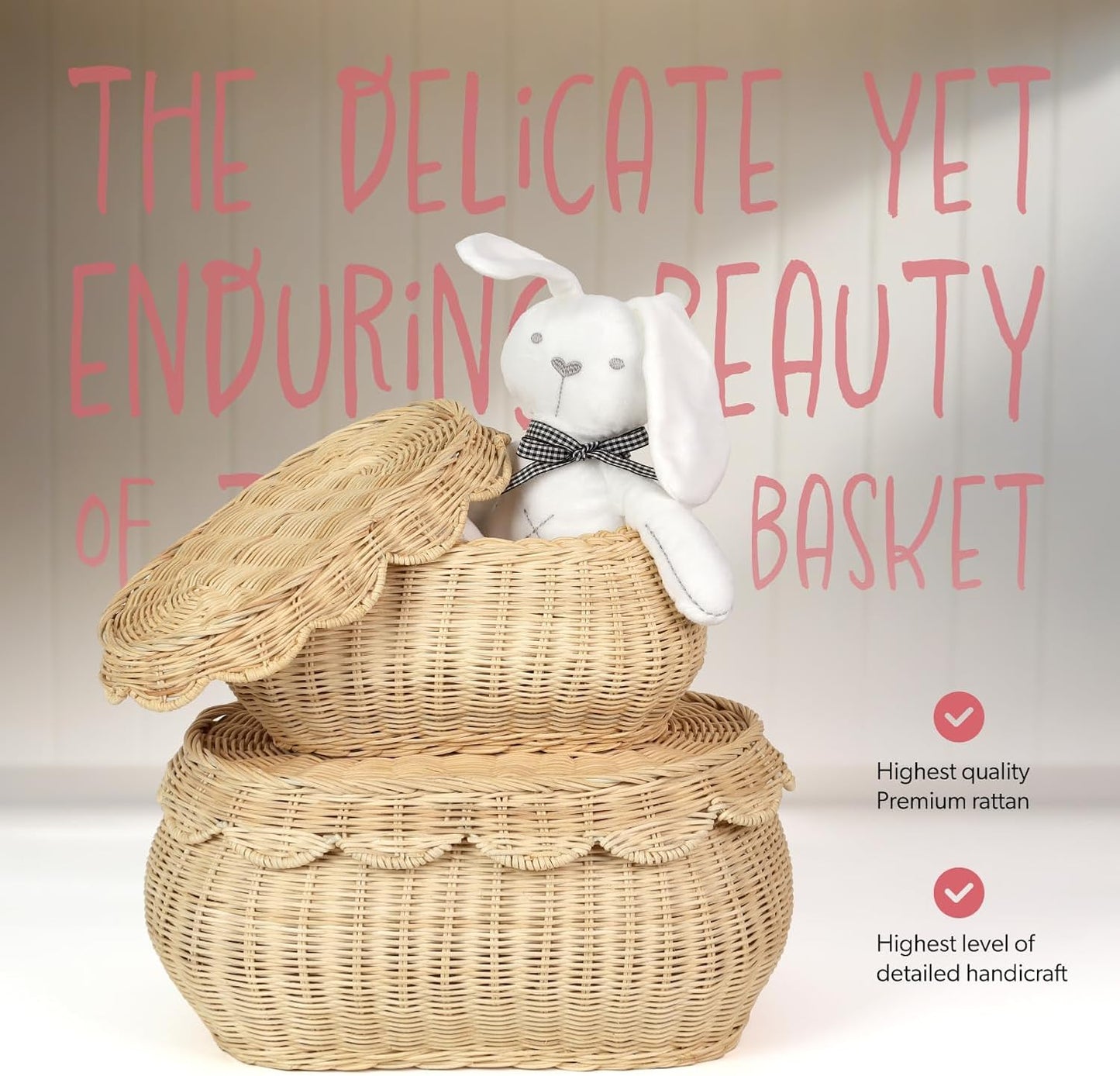 Small Rattan Basket / Whitewash / Set of 2