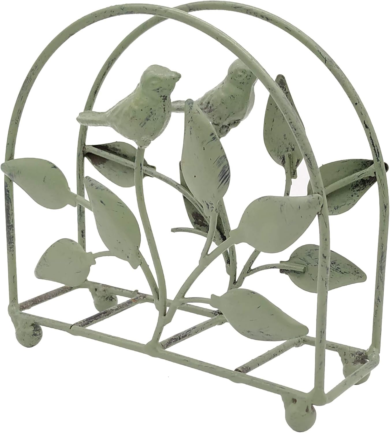 Cast Iron Bird & Tree Napkin Holder/Tabletop Freestanding Tissue Dispenser / Rustic Green