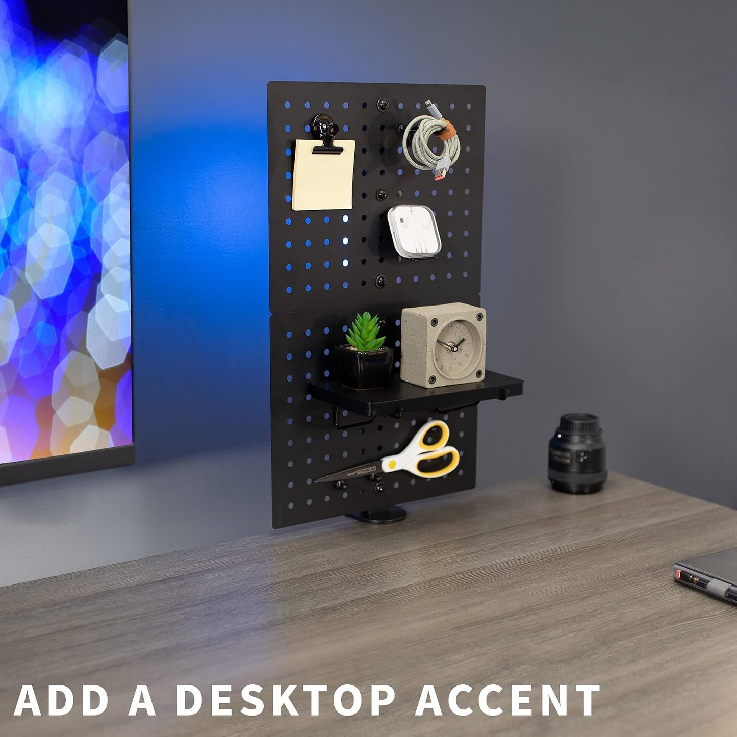 VIVO Black Clamp-on 12 x 20 inch Desk Pegboard, PP-DK12B | Steel Privacy Panel, Magnetic Peg Board, Office Accessory
