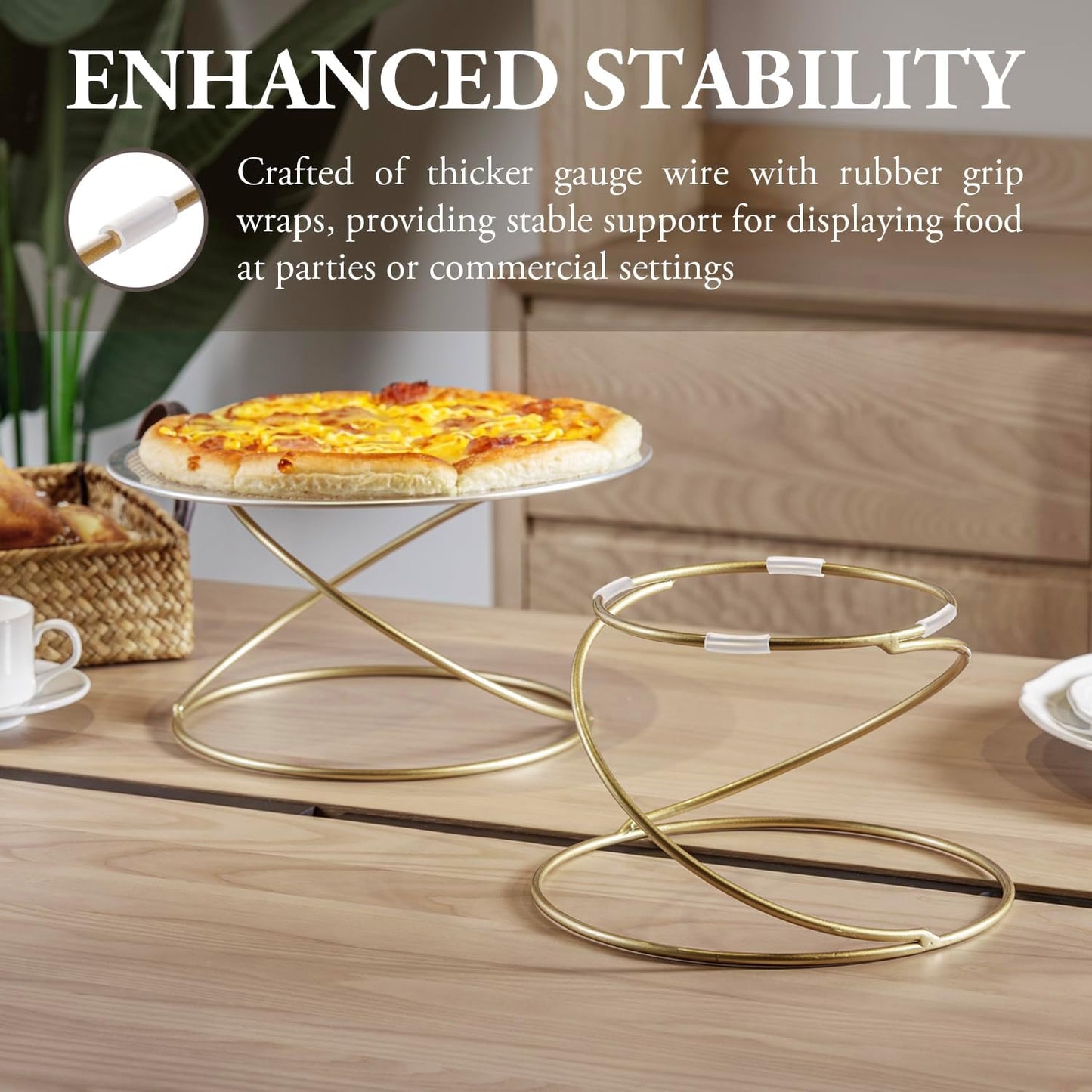 Modern Wire Metal Pizza Stand Tray Pedestal Rest / Gold / 7 Inch