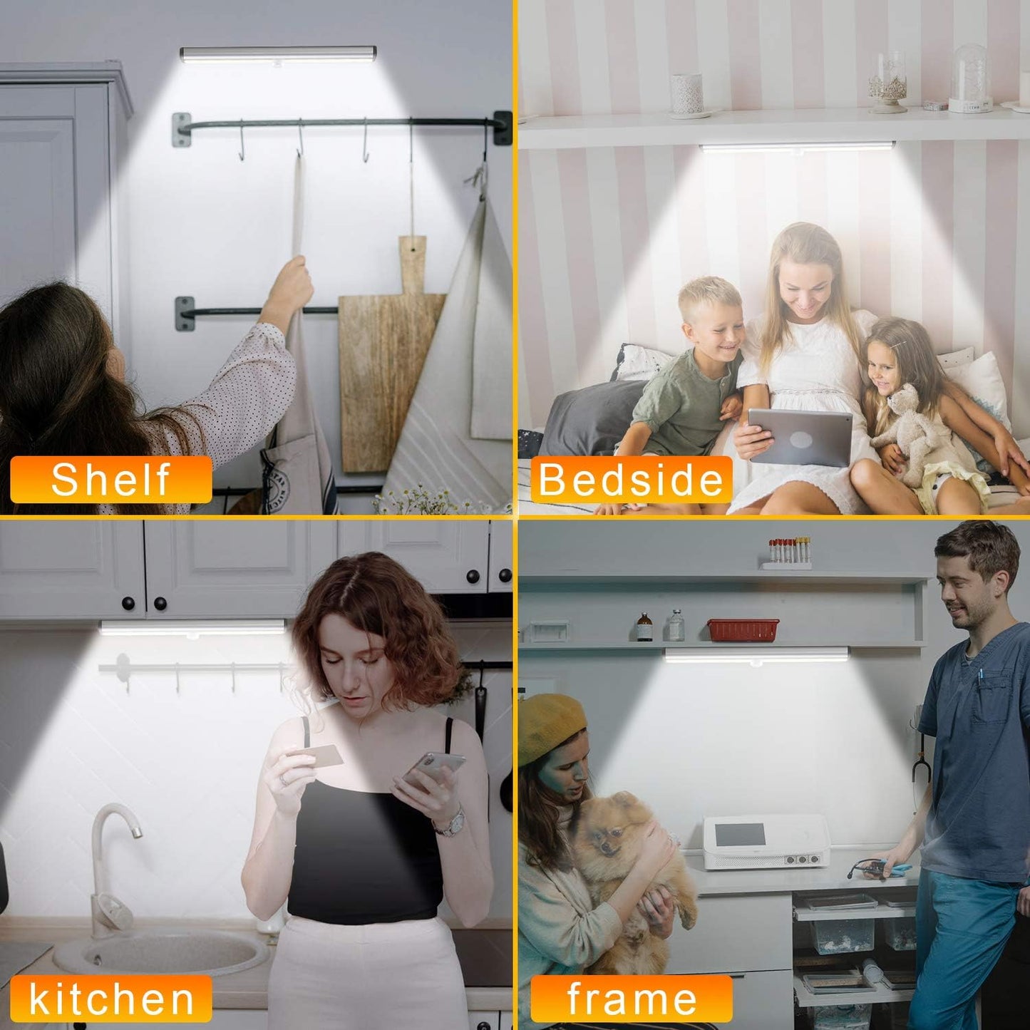 Remote Control Under Cabinet Lighting Wireless 6 Pack, 20-LED Dimmable Closet Lights Rechargeable Under Counter Light