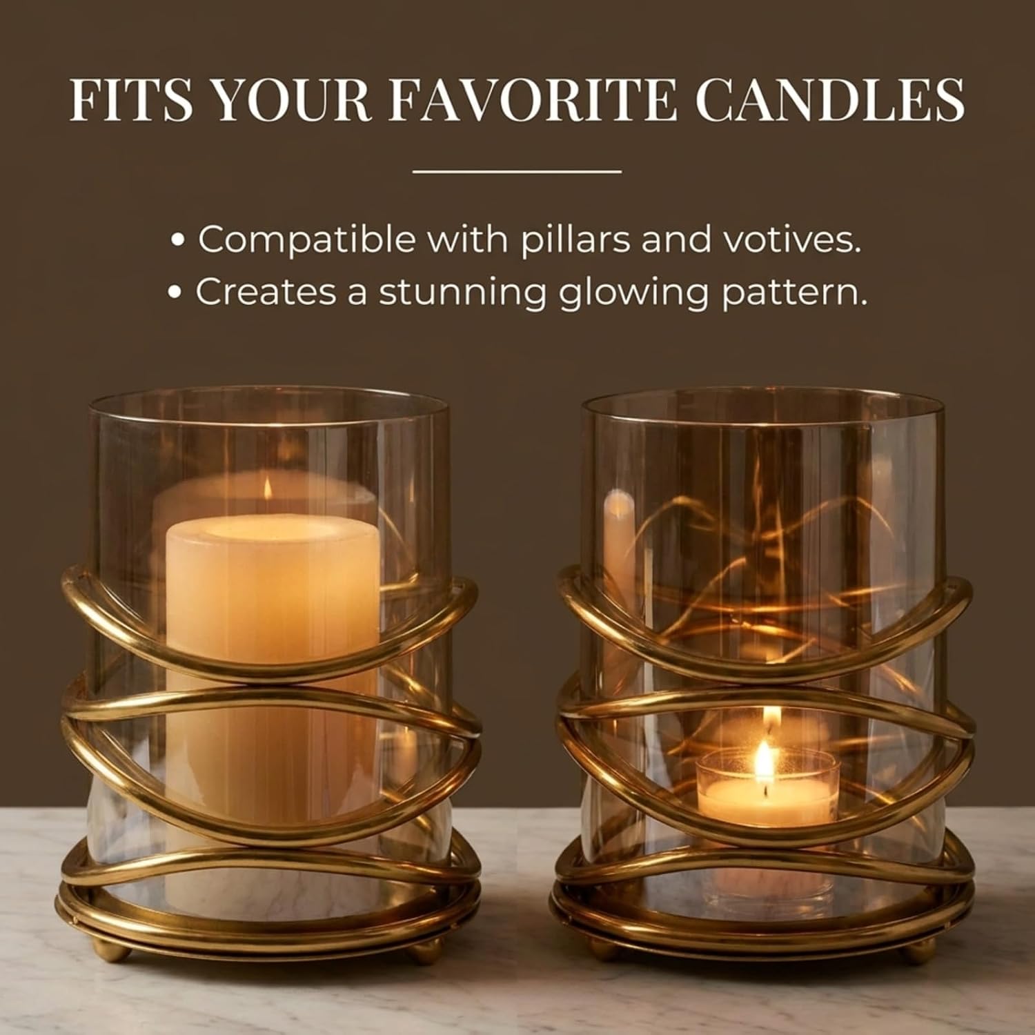 Candle Holder with Glass and Decorative Metal in Swirl Design for Home Decor Console Table Centerpiece Dining Living